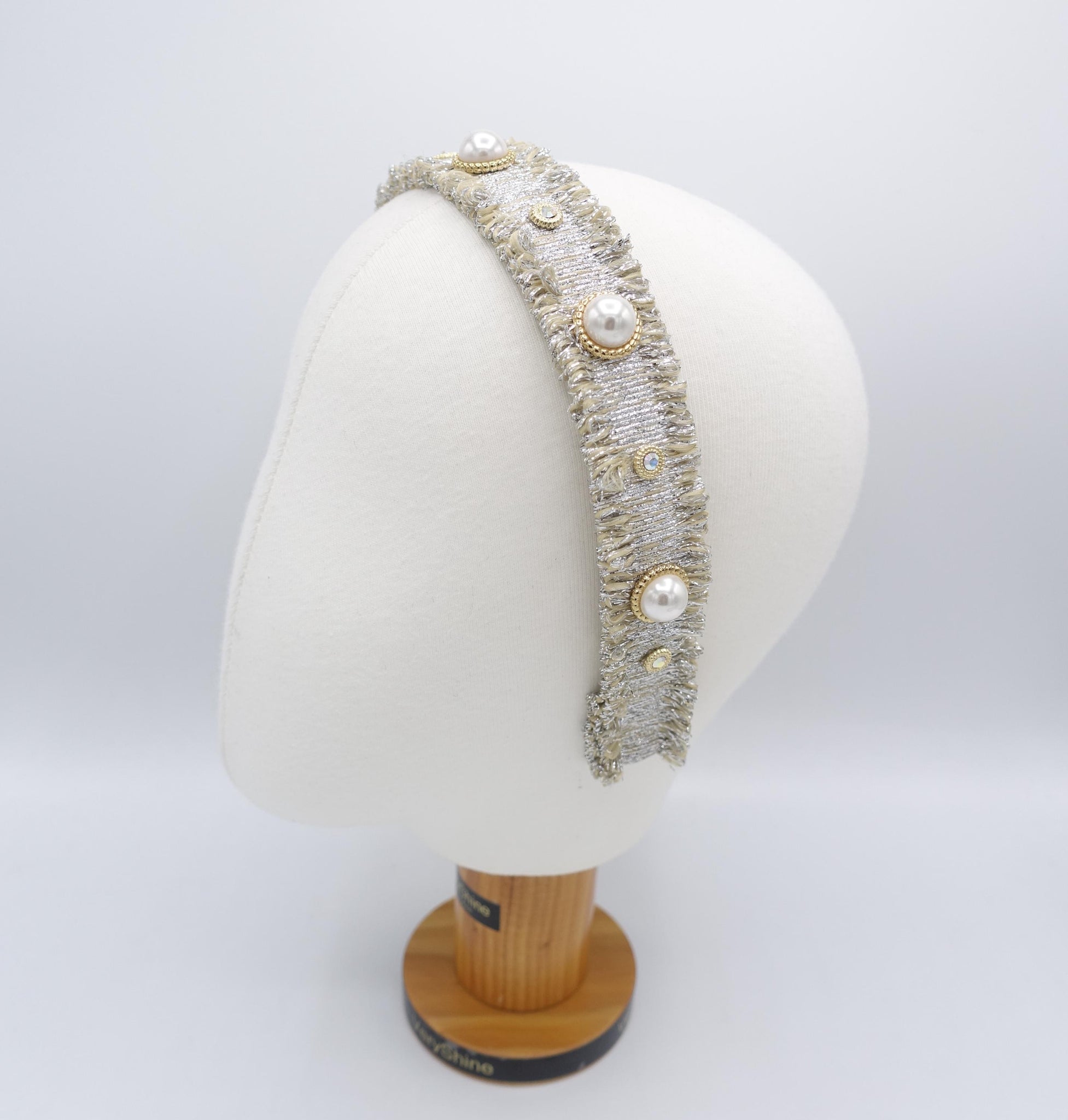 glittering headband, metallic fabric headband, pearl embellished headband