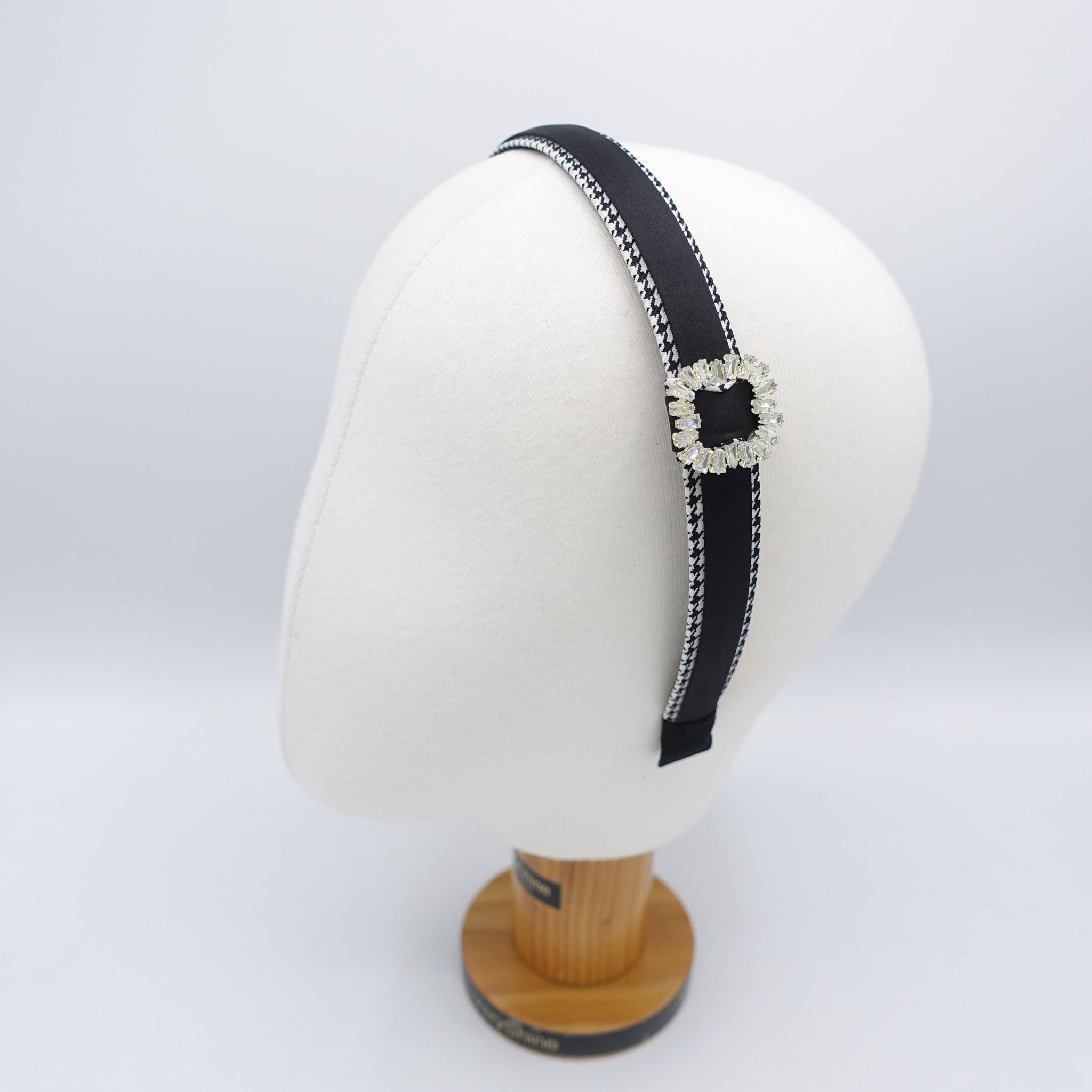 rhinestone buckle headband, satin headband, houndstooth edge headband