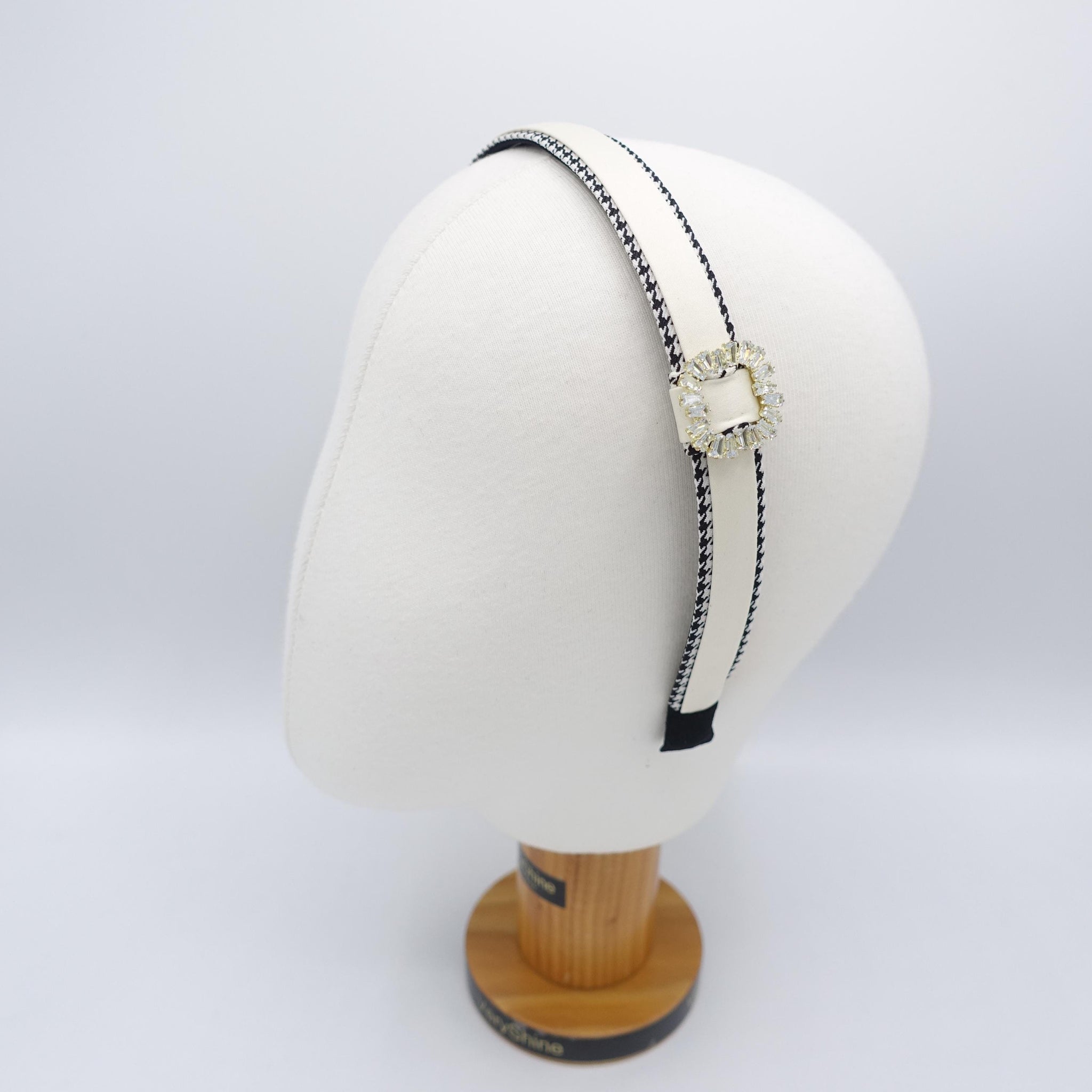 rhinestone buckle headband, satin headband, houndstooth edge headband