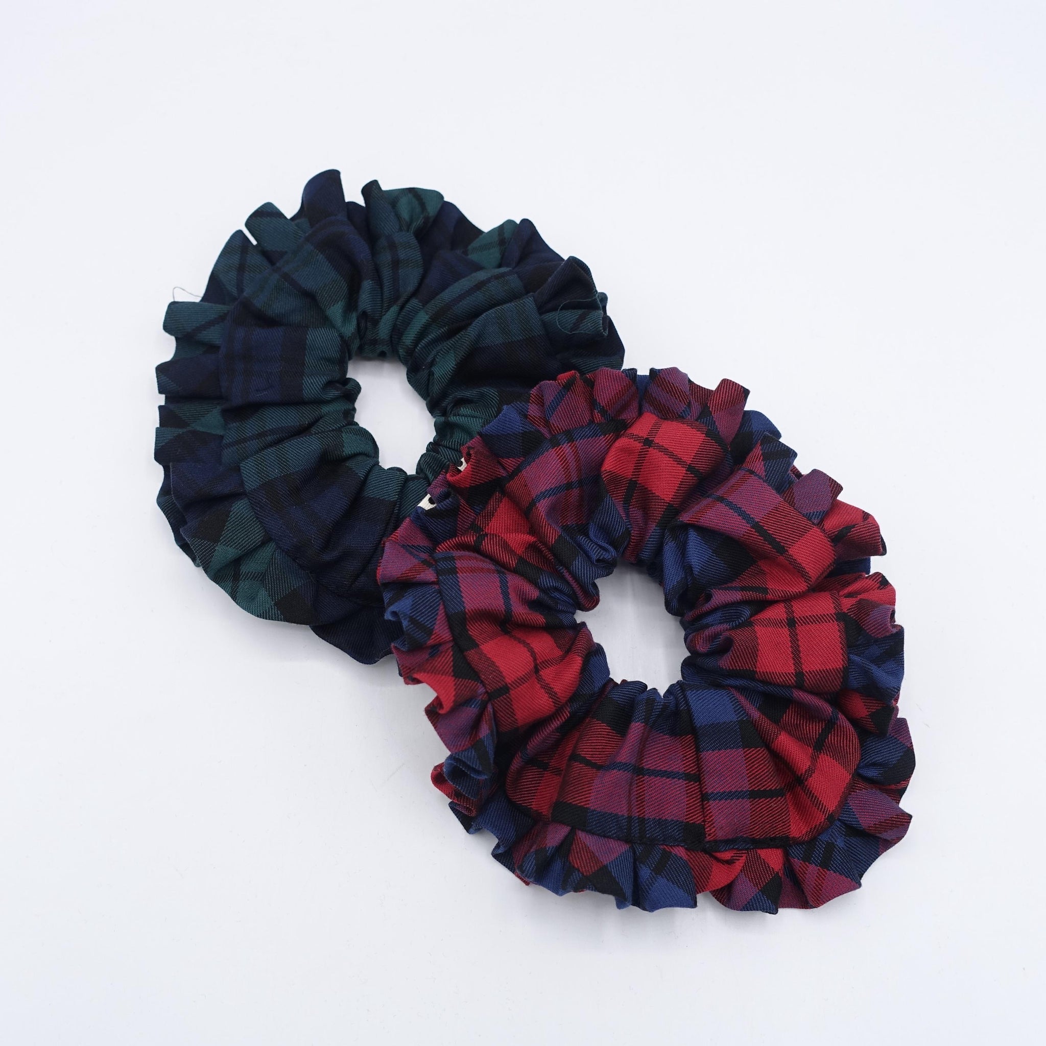 plaid check scrunchies, pleated scrunchies, cute hair ties for women