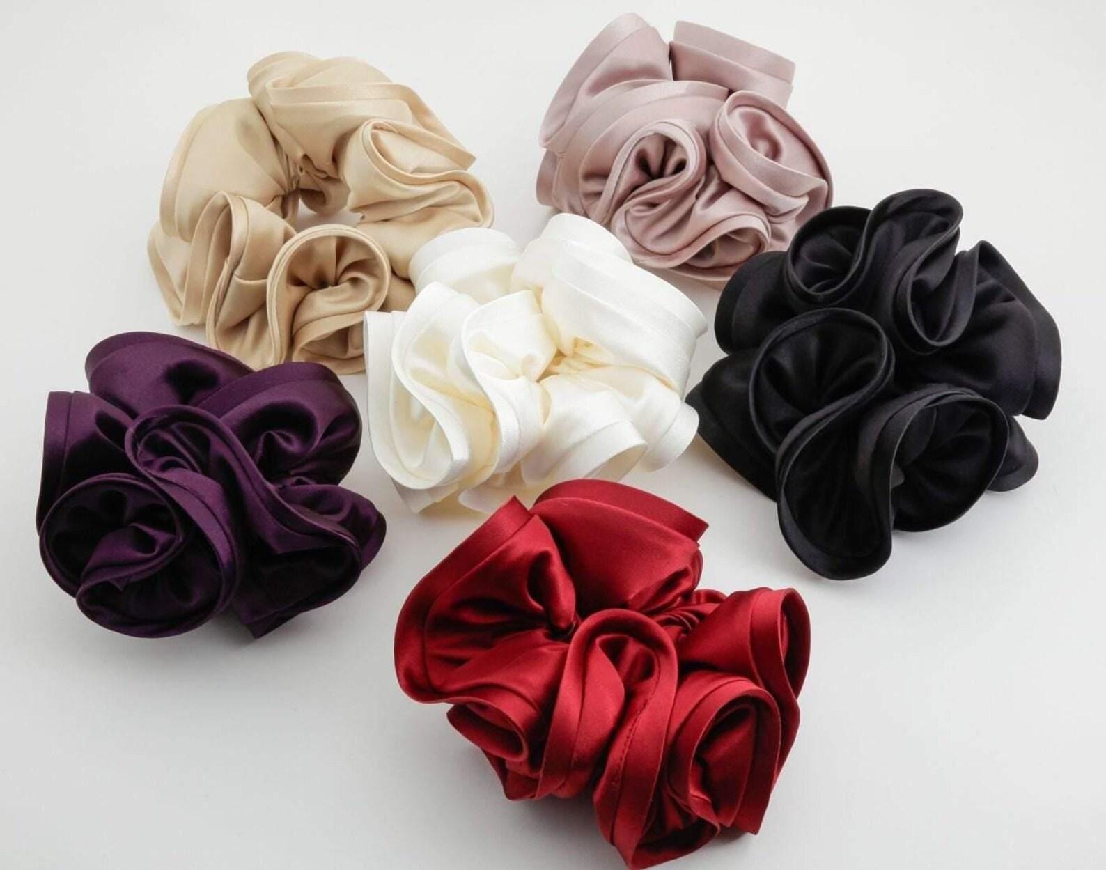 satin scrunchies, silk velvet edge scrunchies for women