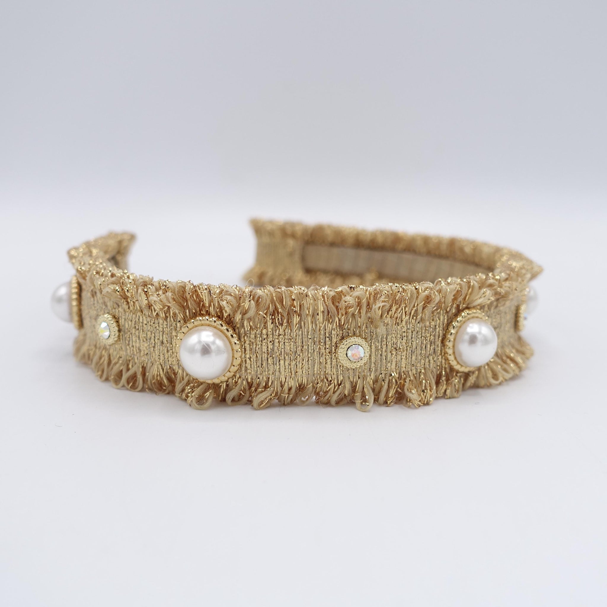 glittering headband, metallic fabric headband, pearl embellished headband