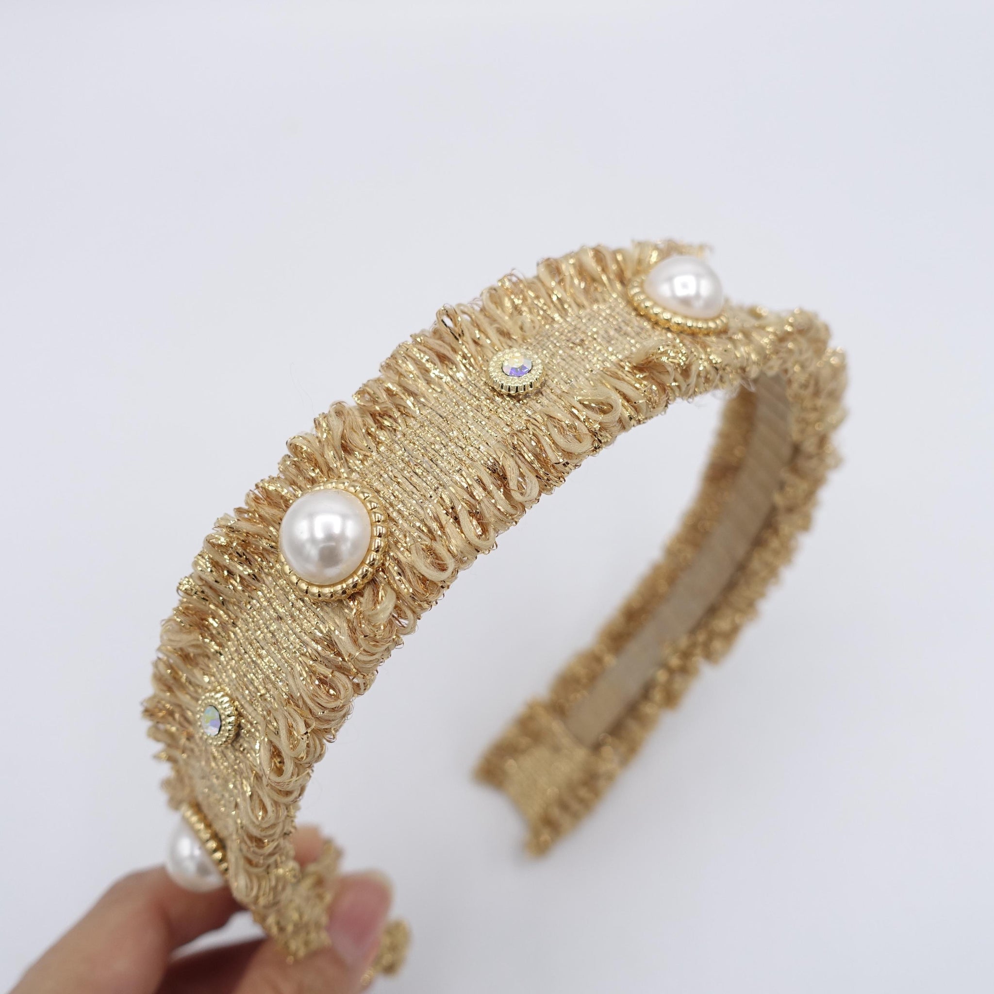 glittering headband, metallic fabric headband, pearl embellished headband