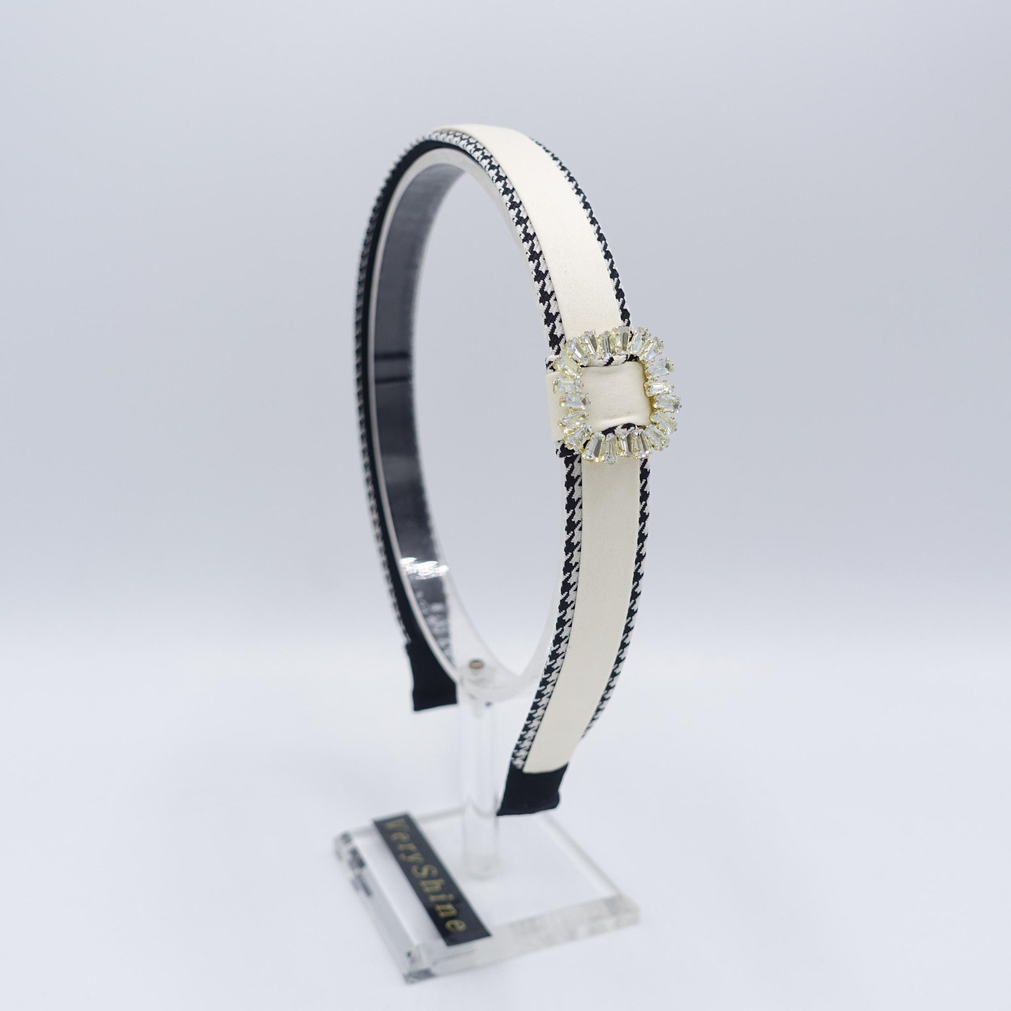 rhinestone buckle headband, satin headband, houndstooth edge headband