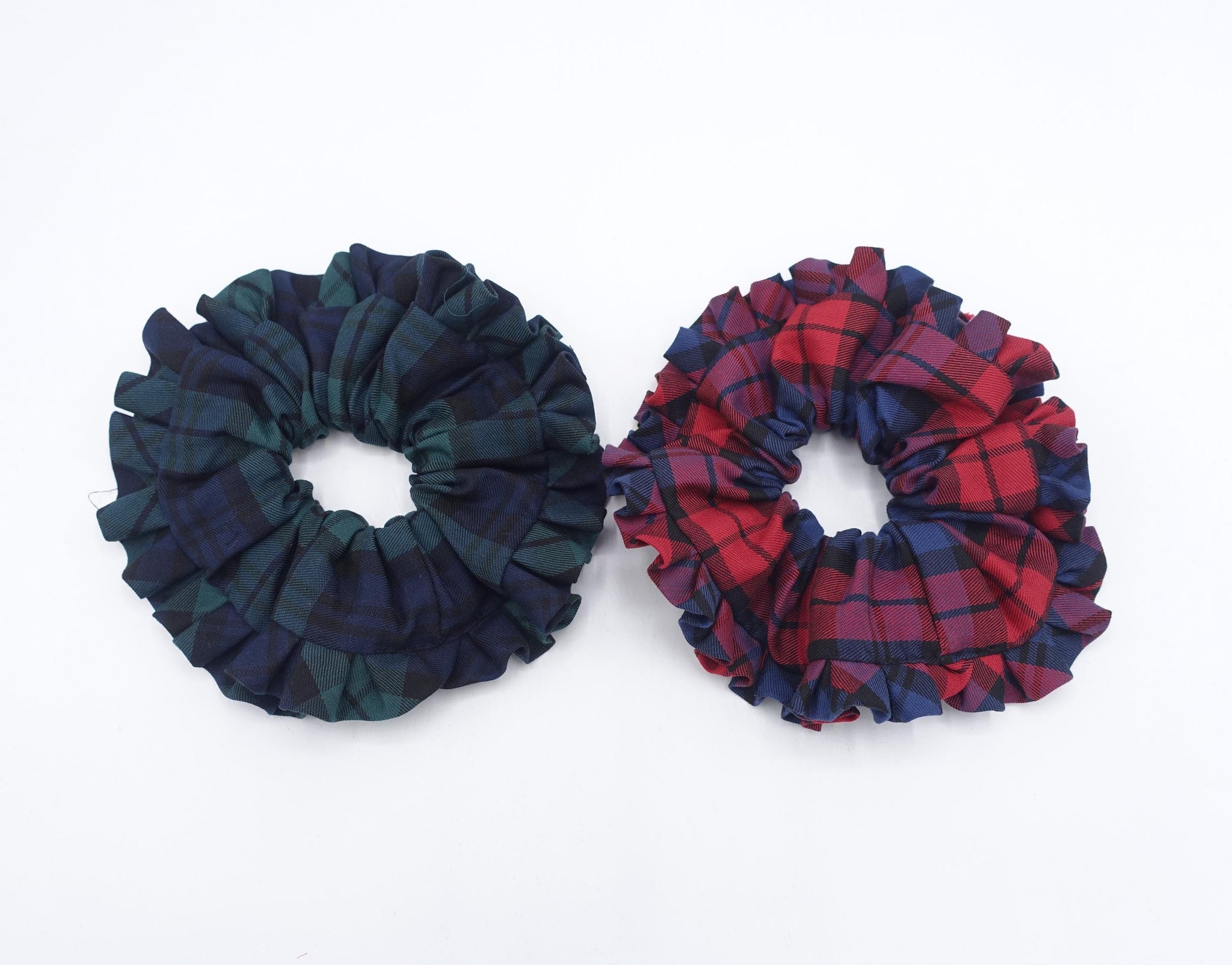 plaid check scrunchies, pleated scrunchies, cute hair ties for women
