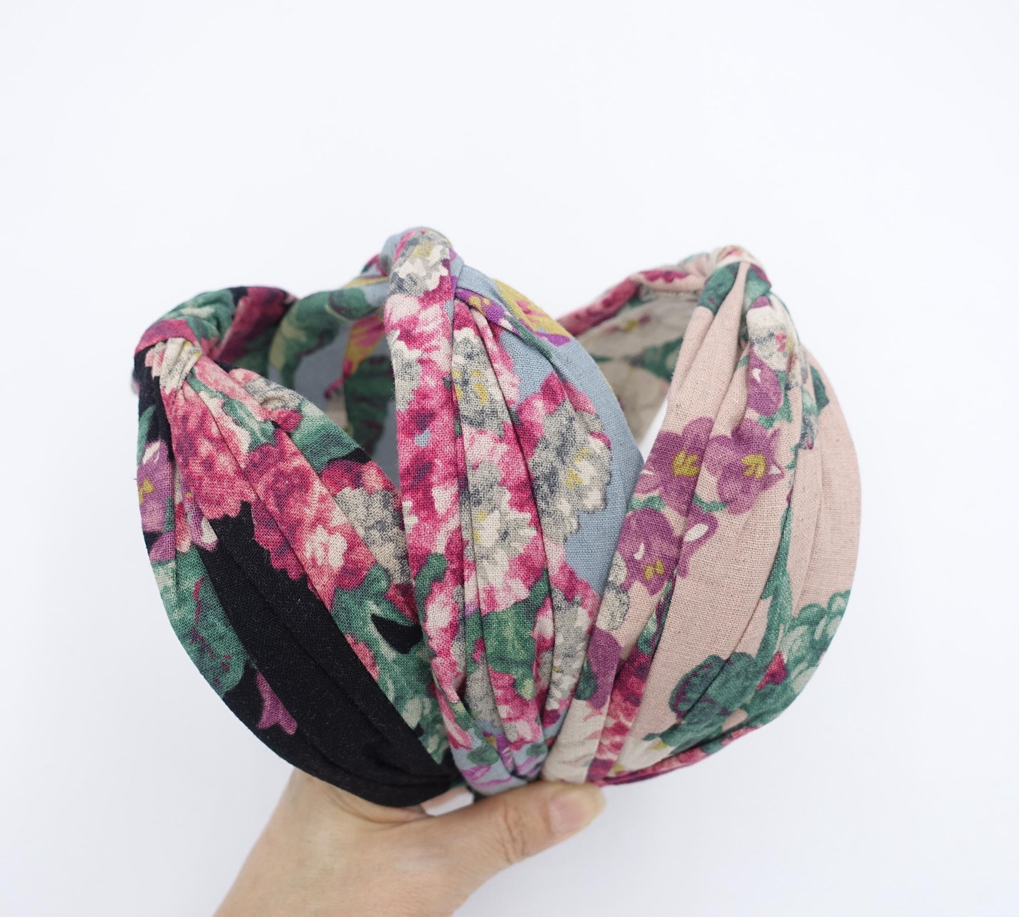 linen floral headband, twist top headband, headband for women