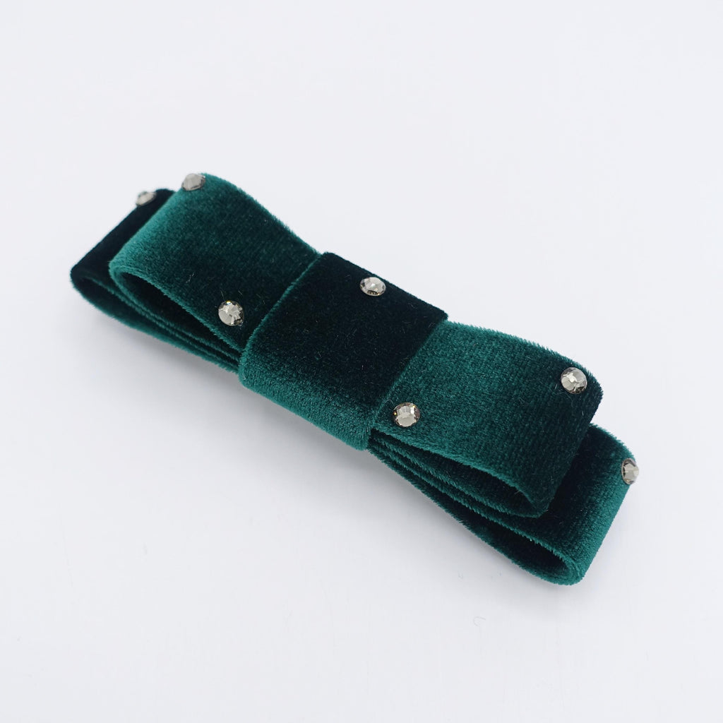 velvet hair bow, rhinestone attached, flat style