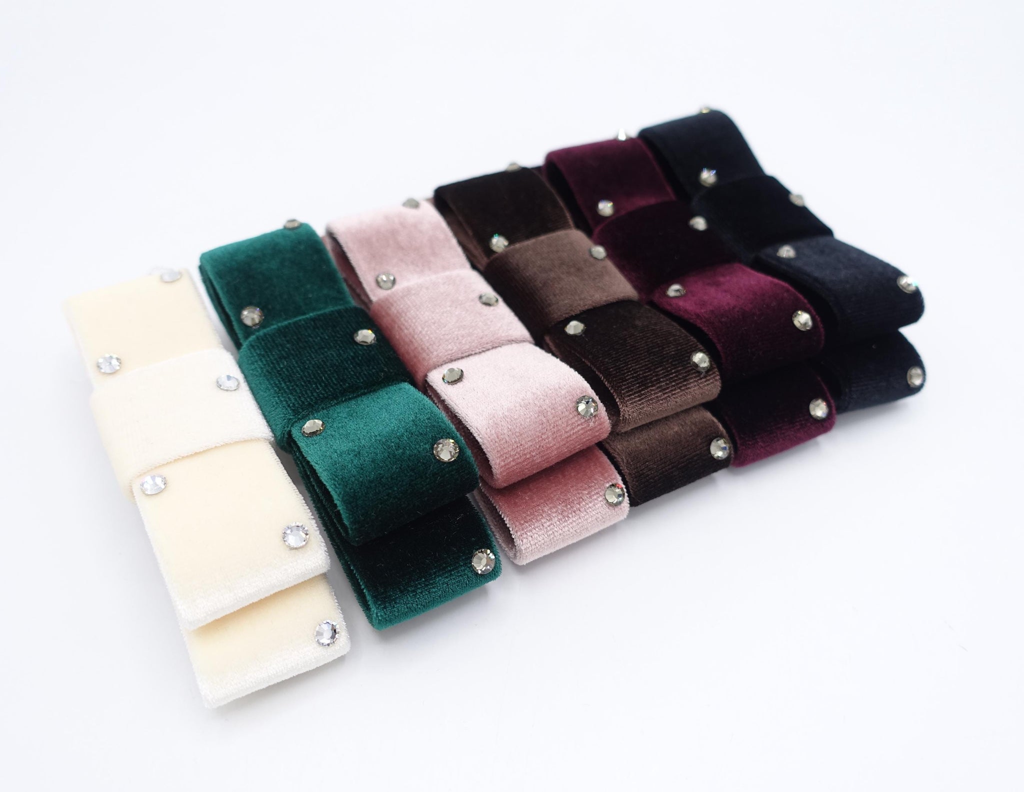 velvet hair bow, rhinestone attached, flat style