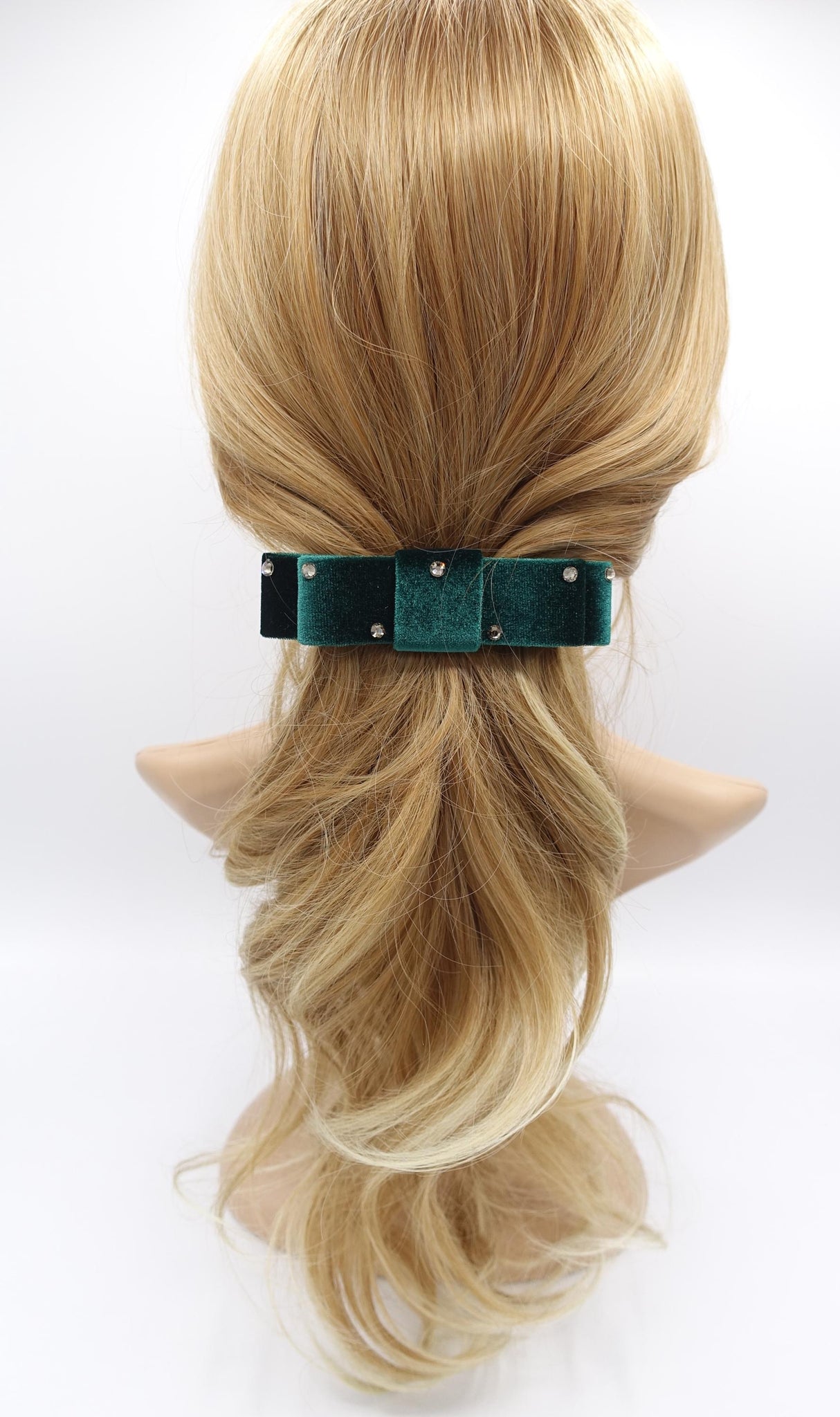 velvet hair bow, rhinestone attached, flat style