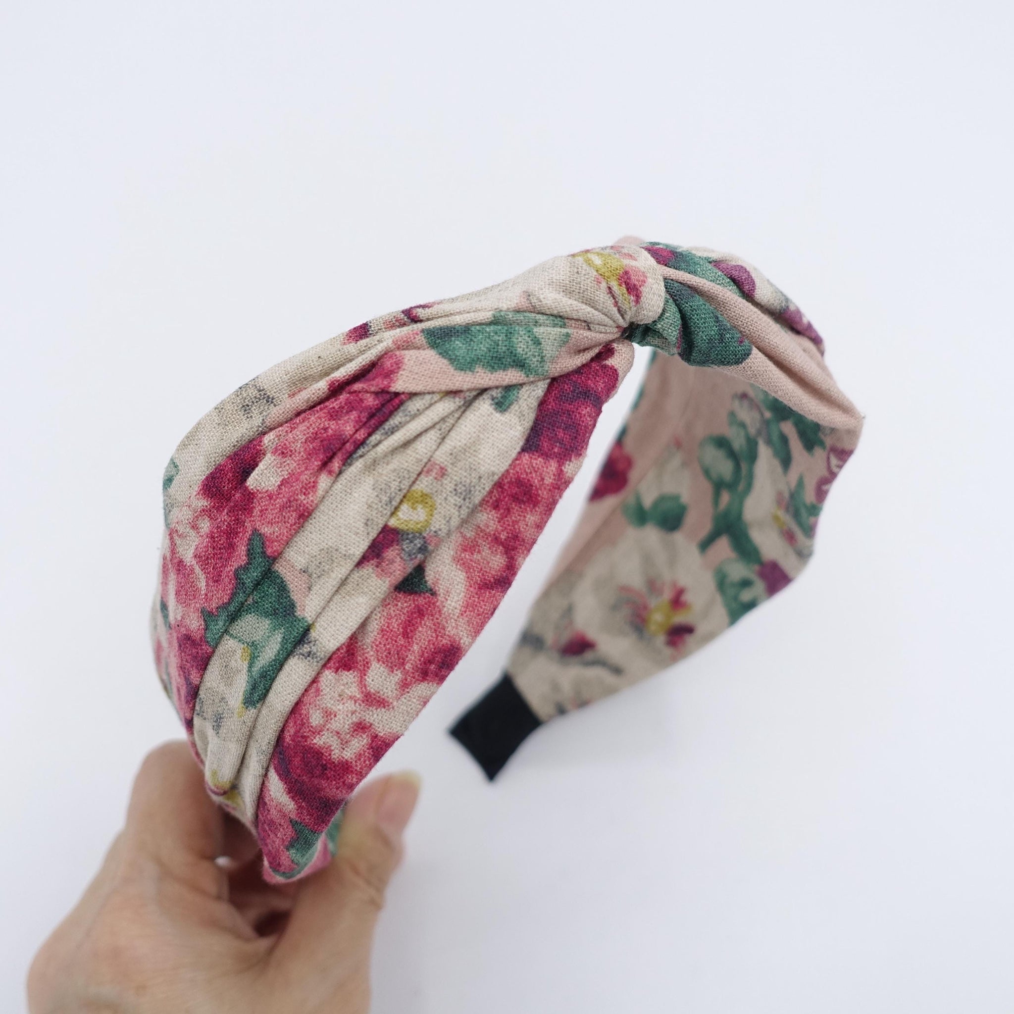linen floral headband, twist top headband, headband for women