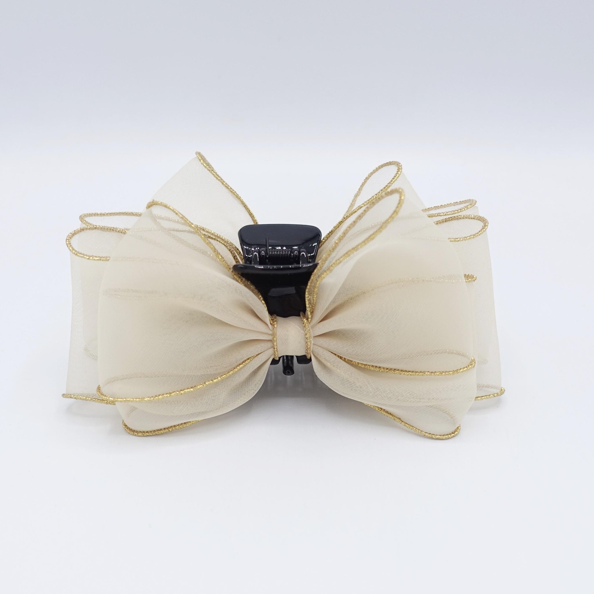 organza bow hair claw, golden edge tirm