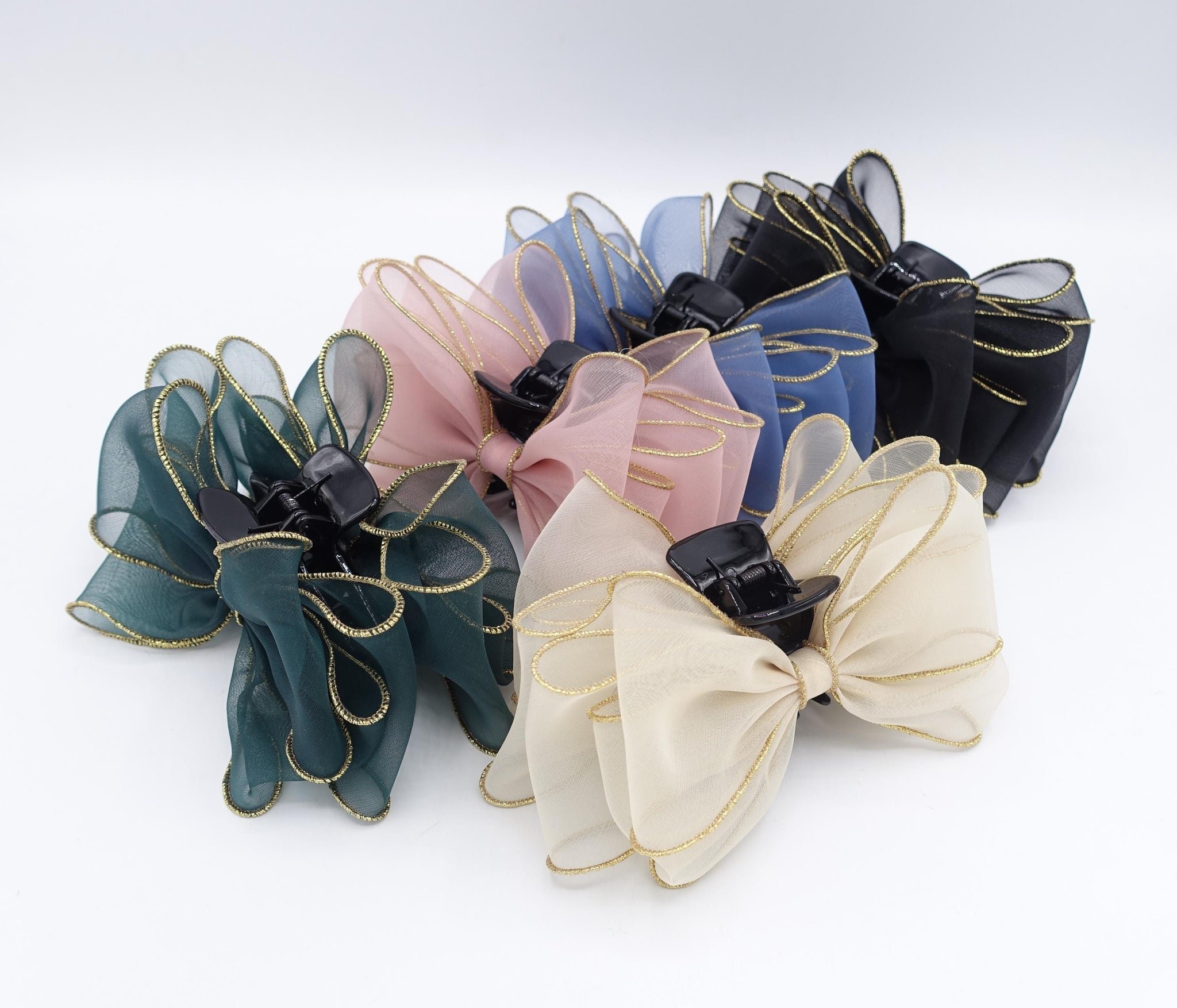 organza bow hair claw, golden edge tirm