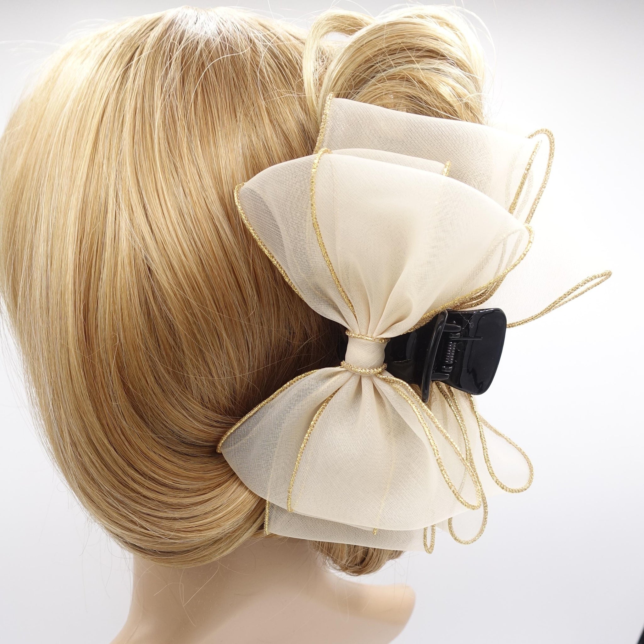 organza bow hair claw, golden edge tirm