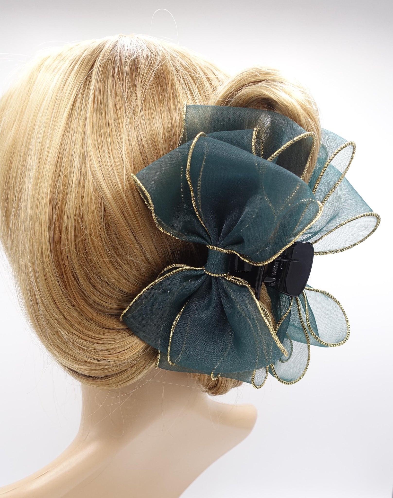organza bow hair claw, golden edge tirm