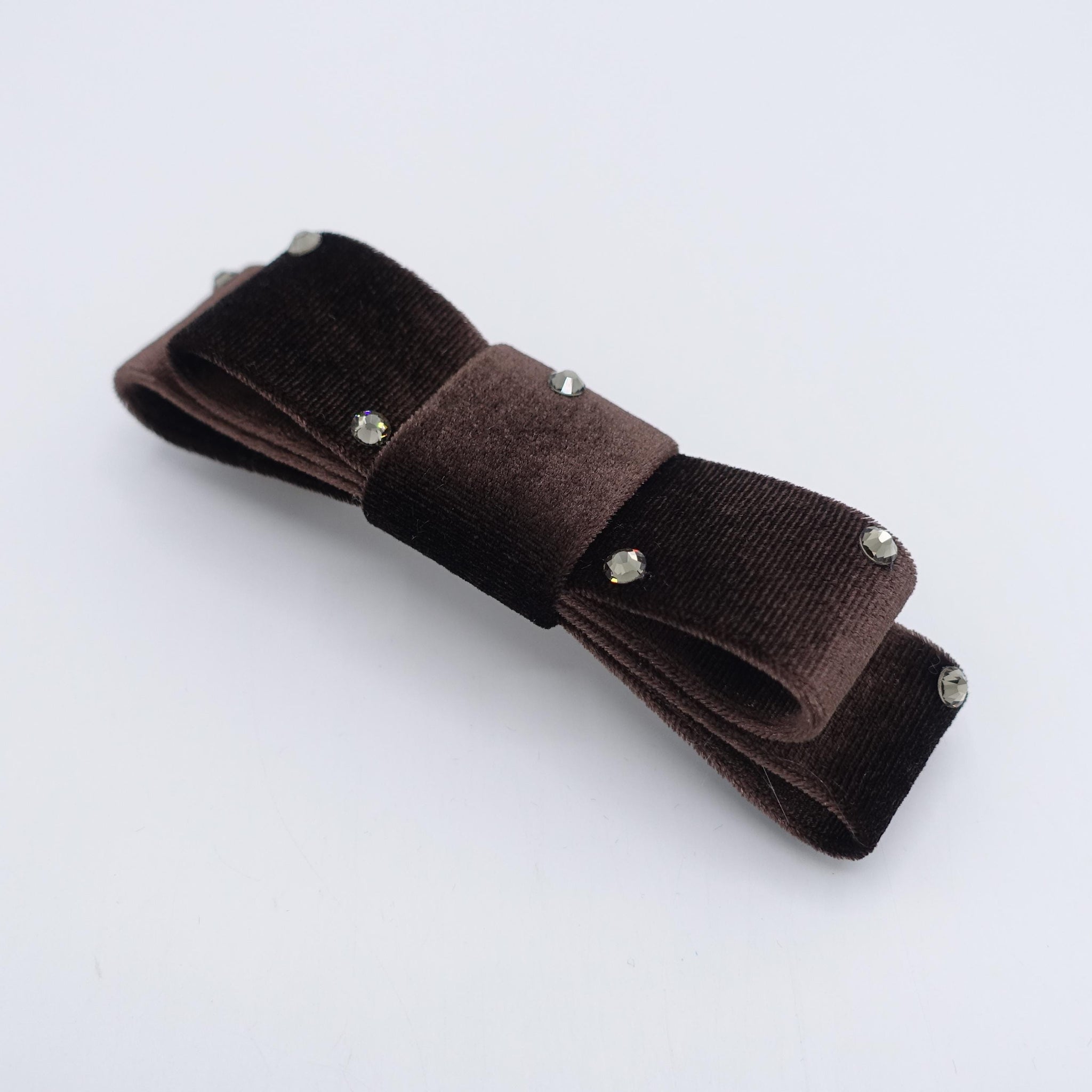 velvet hair bow, rhinestone attached, flat style