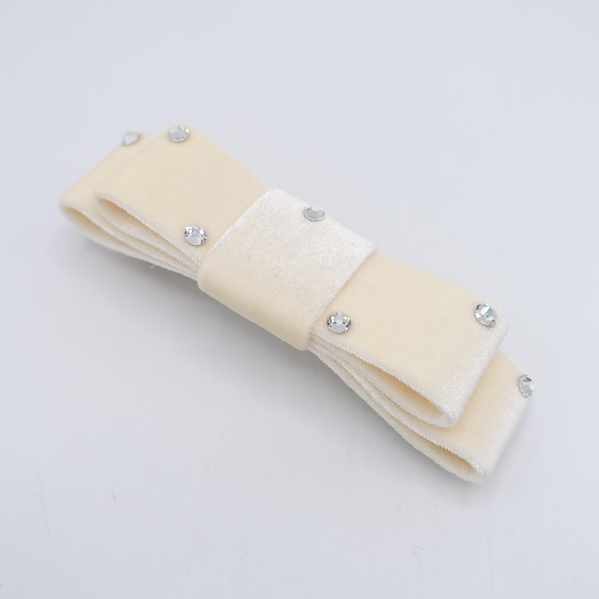 velvet hair bow, rhinestone attached, flat style