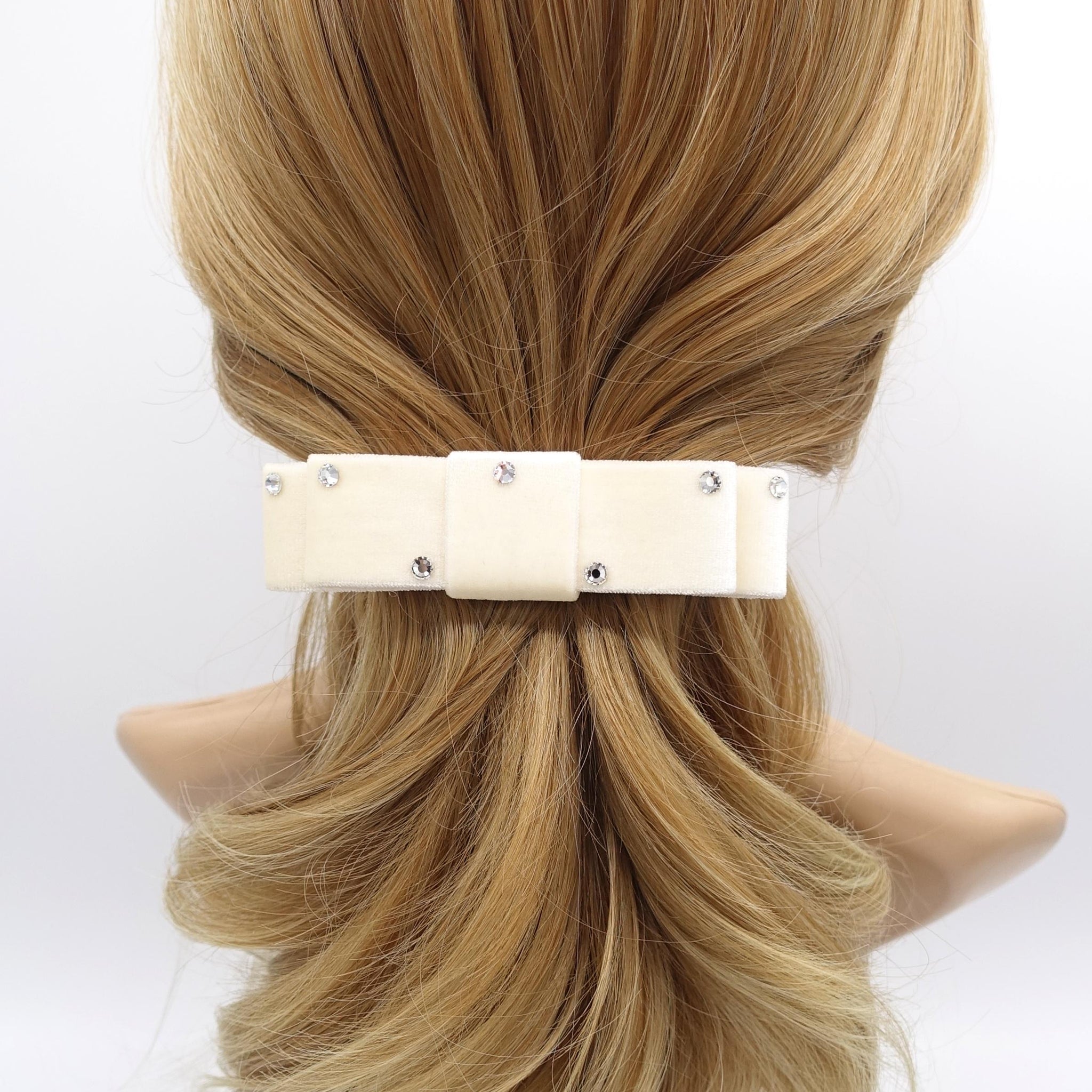 velvet hair bow, rhinestone attached, flat style