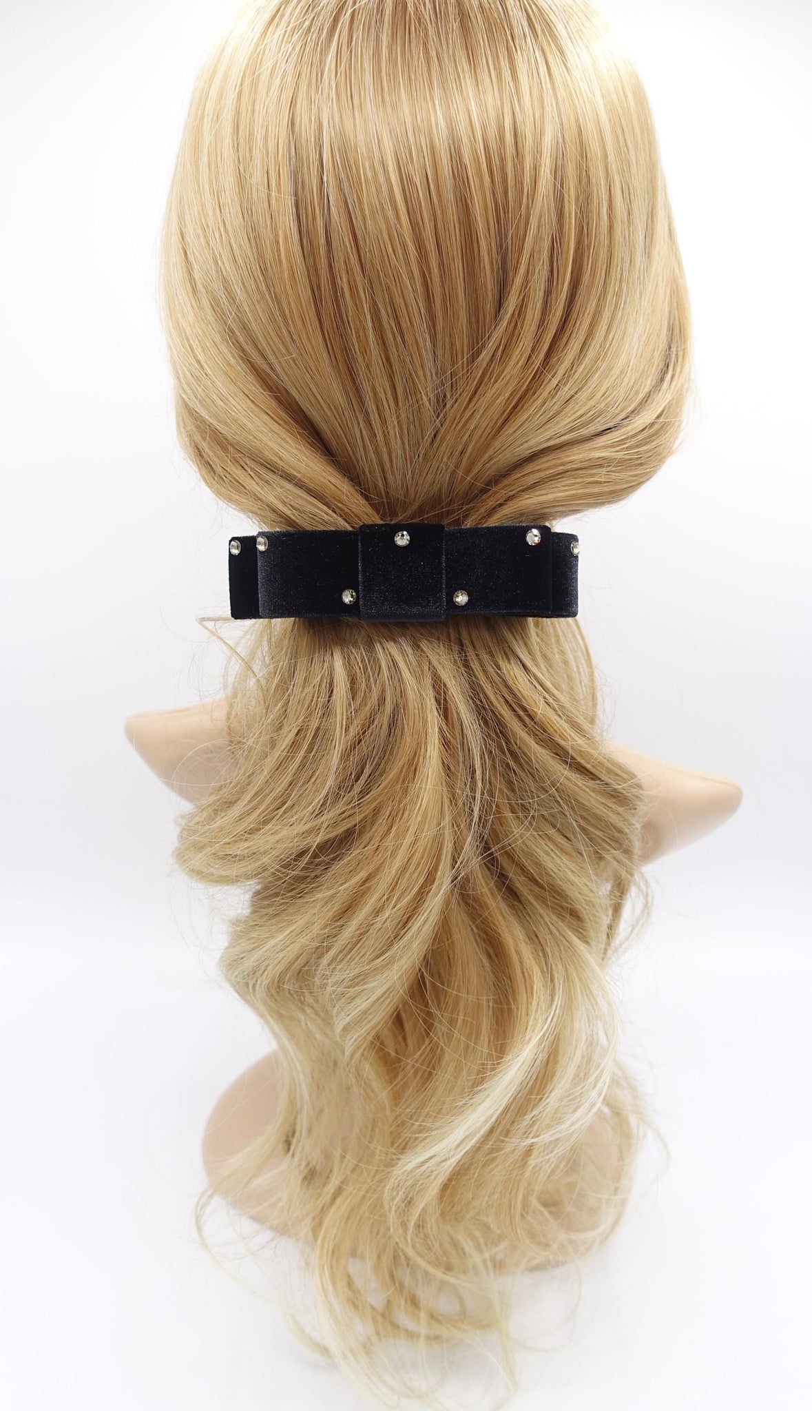 velvet hair bow, rhinestone attached, flat style