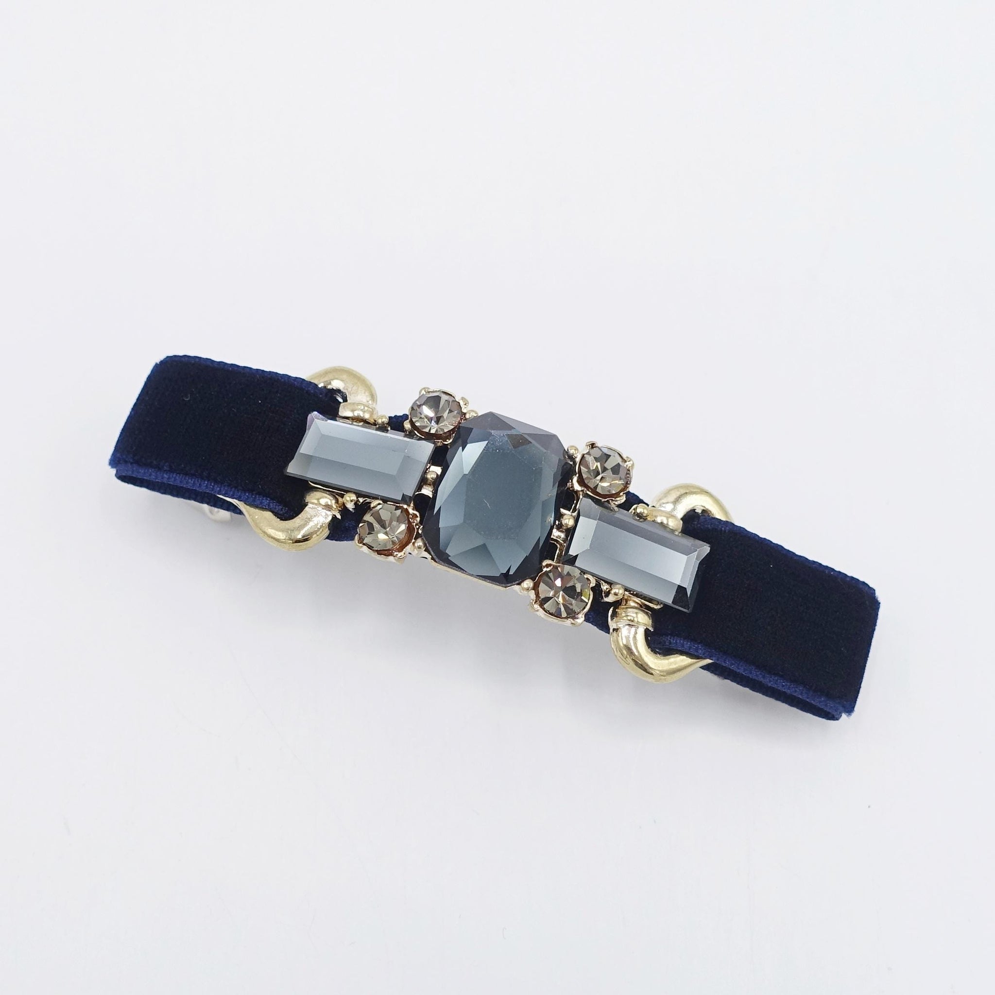 velvet hair bow, glass rhinestone buckle embellished