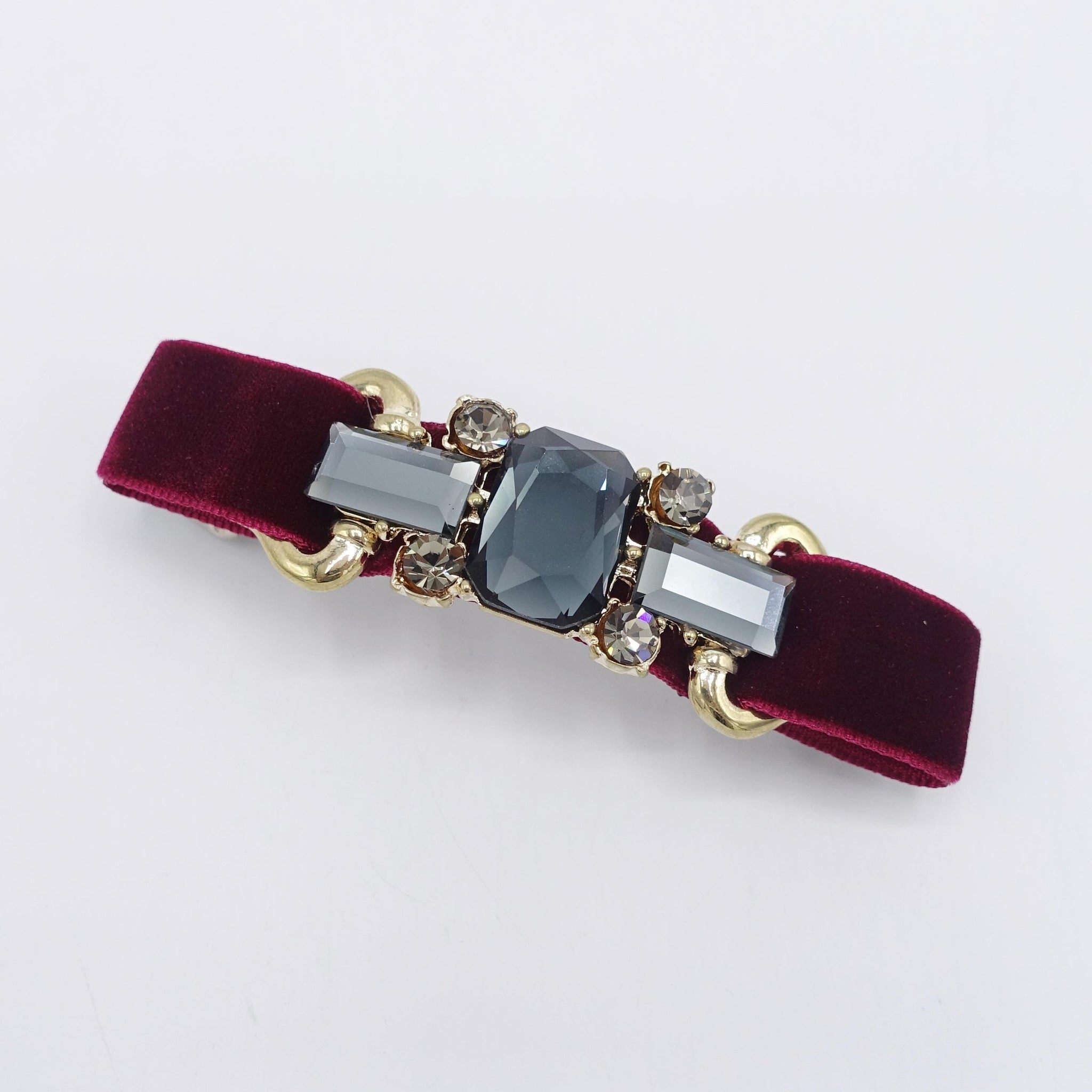velvet hair bow, glass rhinestone buckle embellished