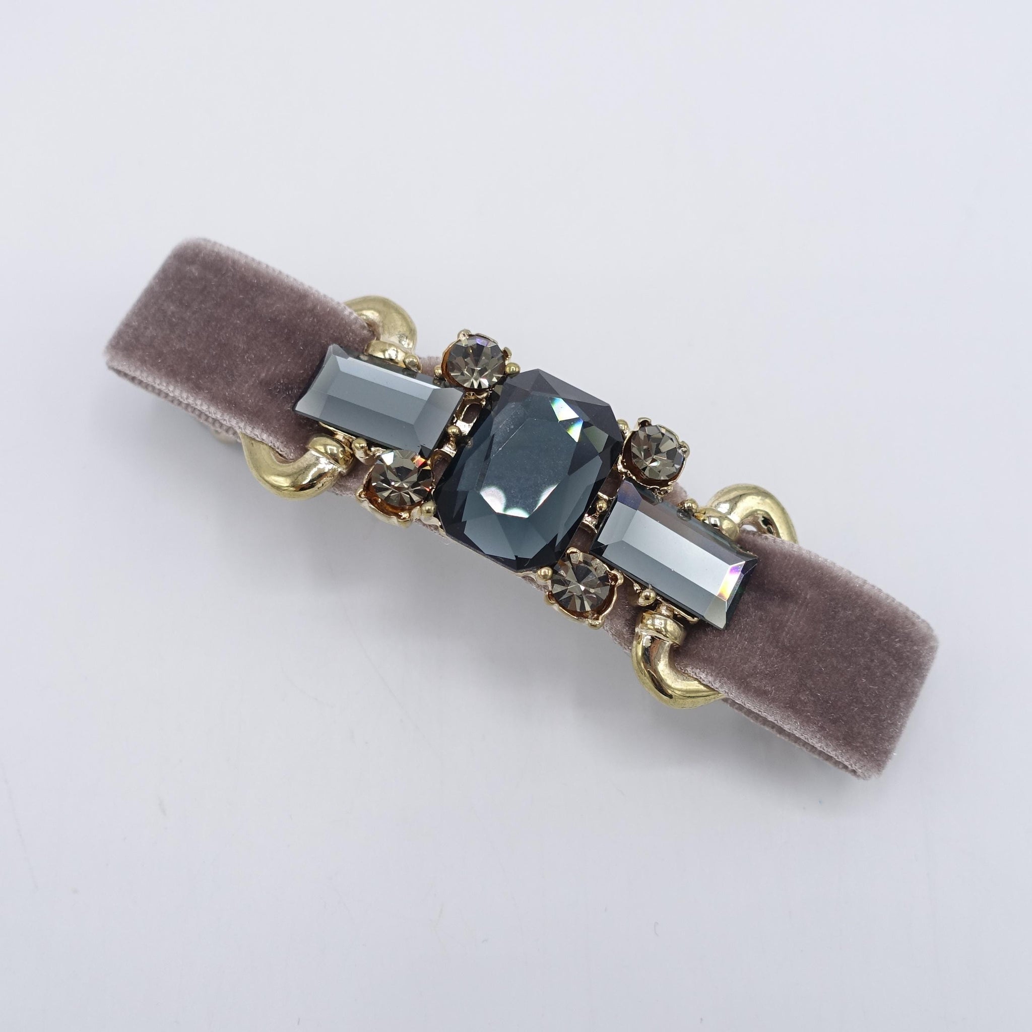 velvet hair bow, glass rhinestone buckle embellished