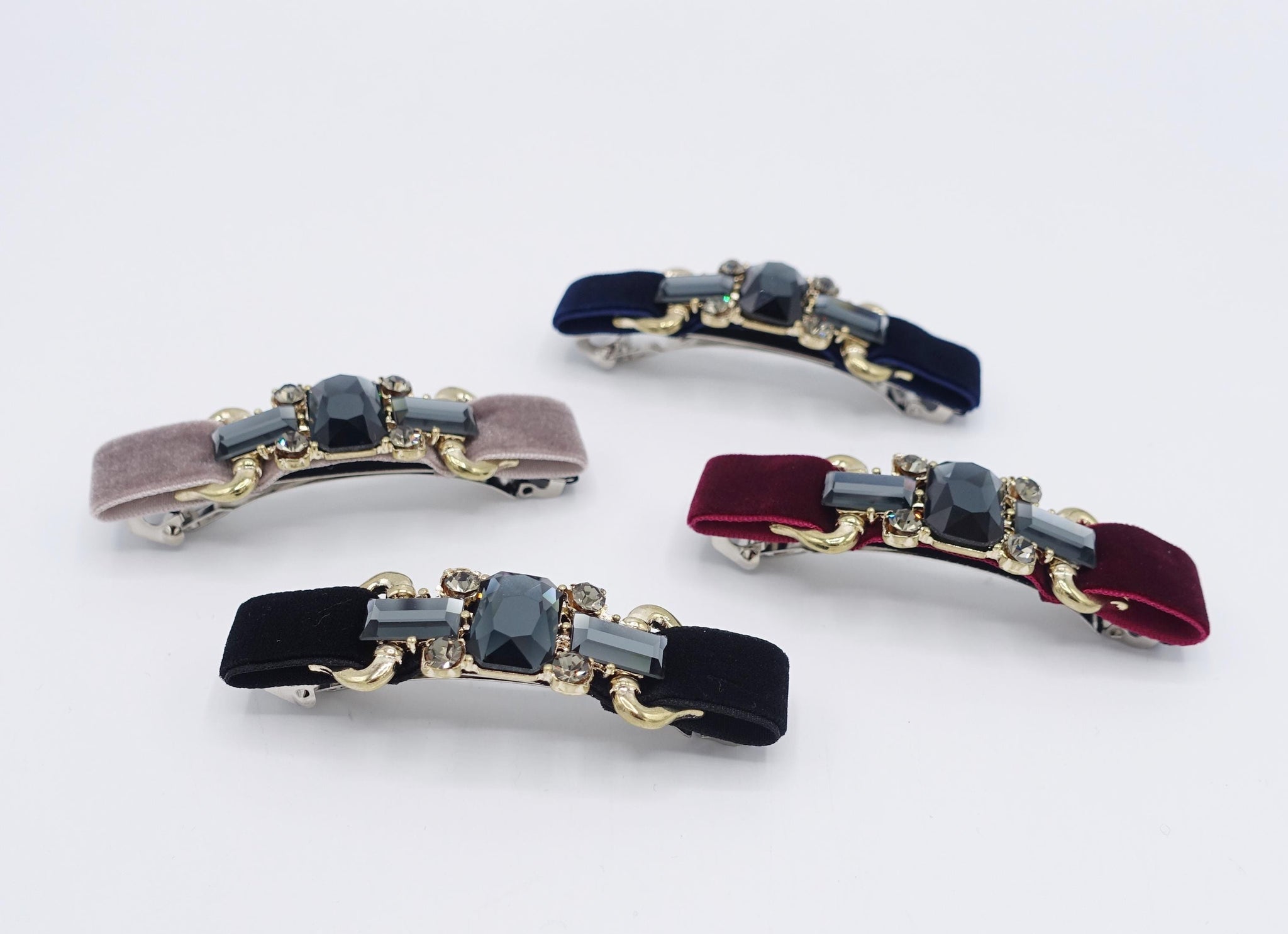 velvet hair bow, glass rhinestone buckle embellished