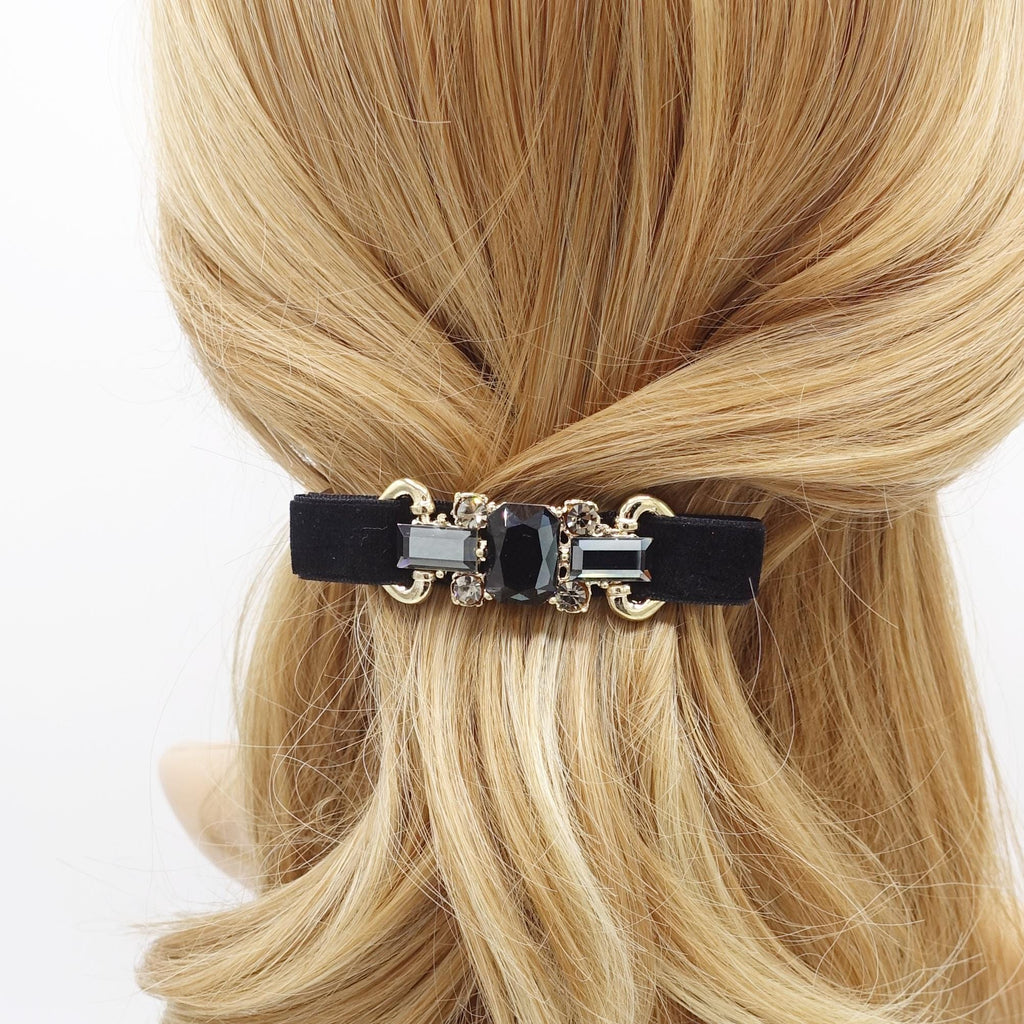 velvet hair bow, glass rhinestone buckle embellished