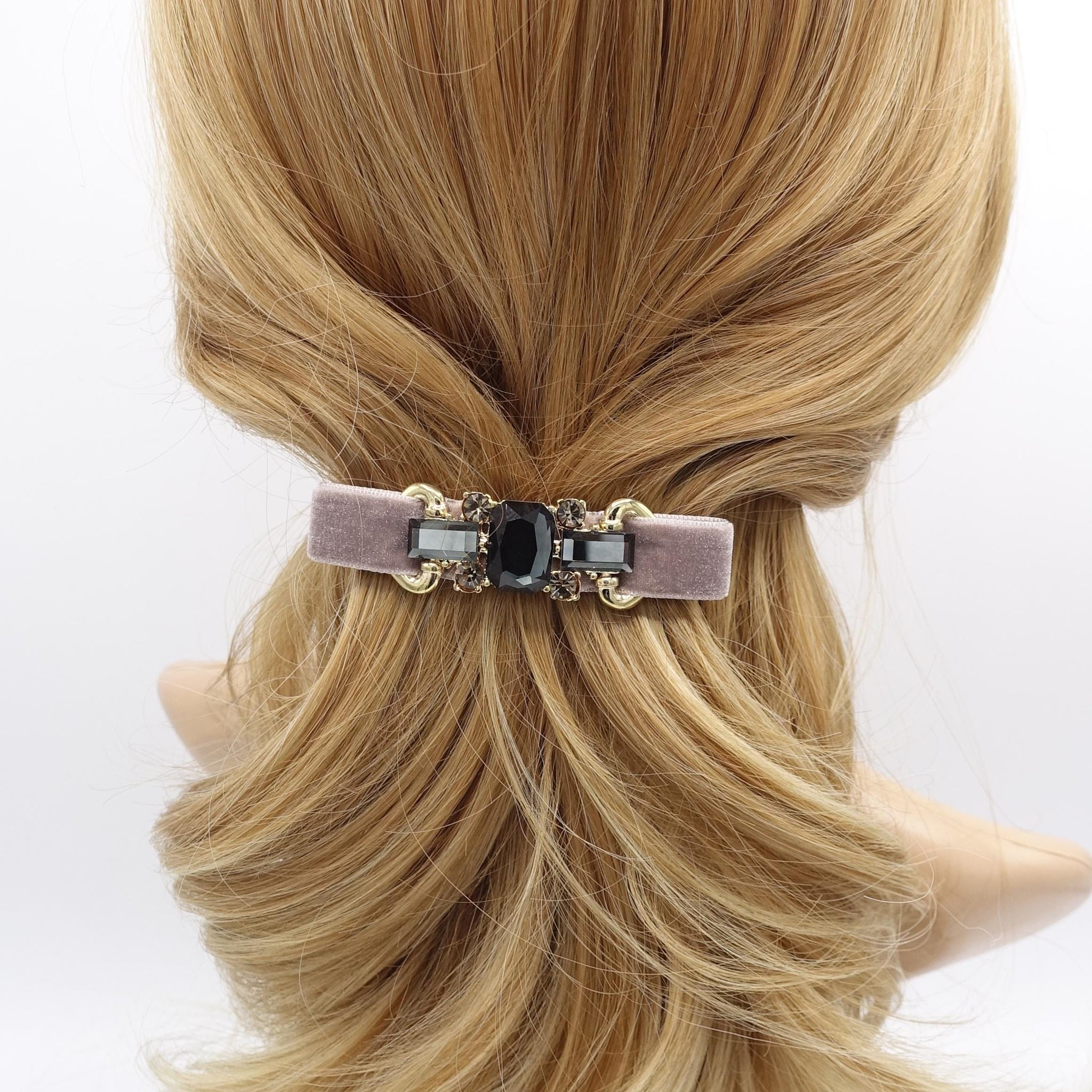 velvet hair bow, glass rhinestone buckle embellished