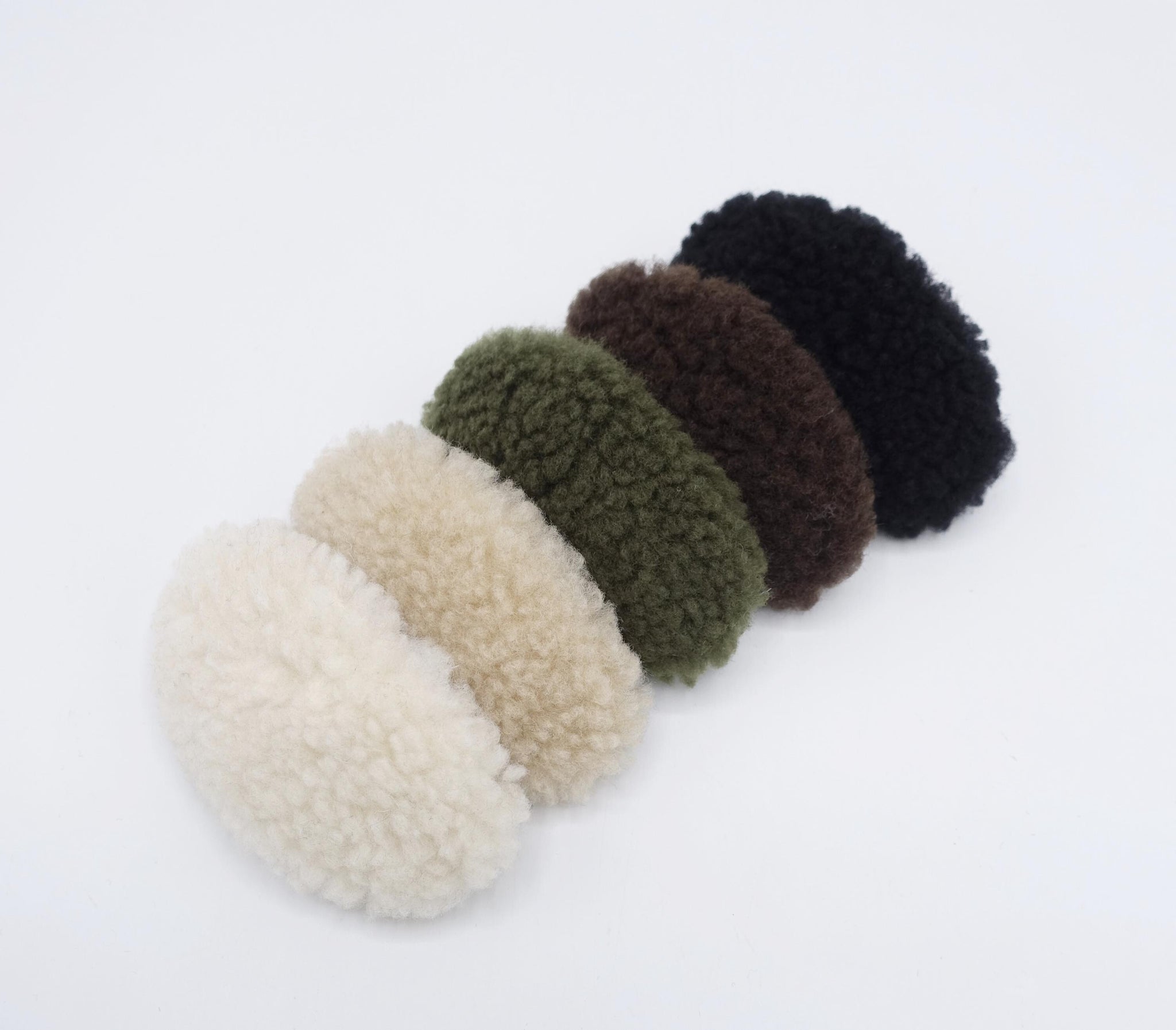 fabric fur barrette, oval barrette, Winter hair barrette