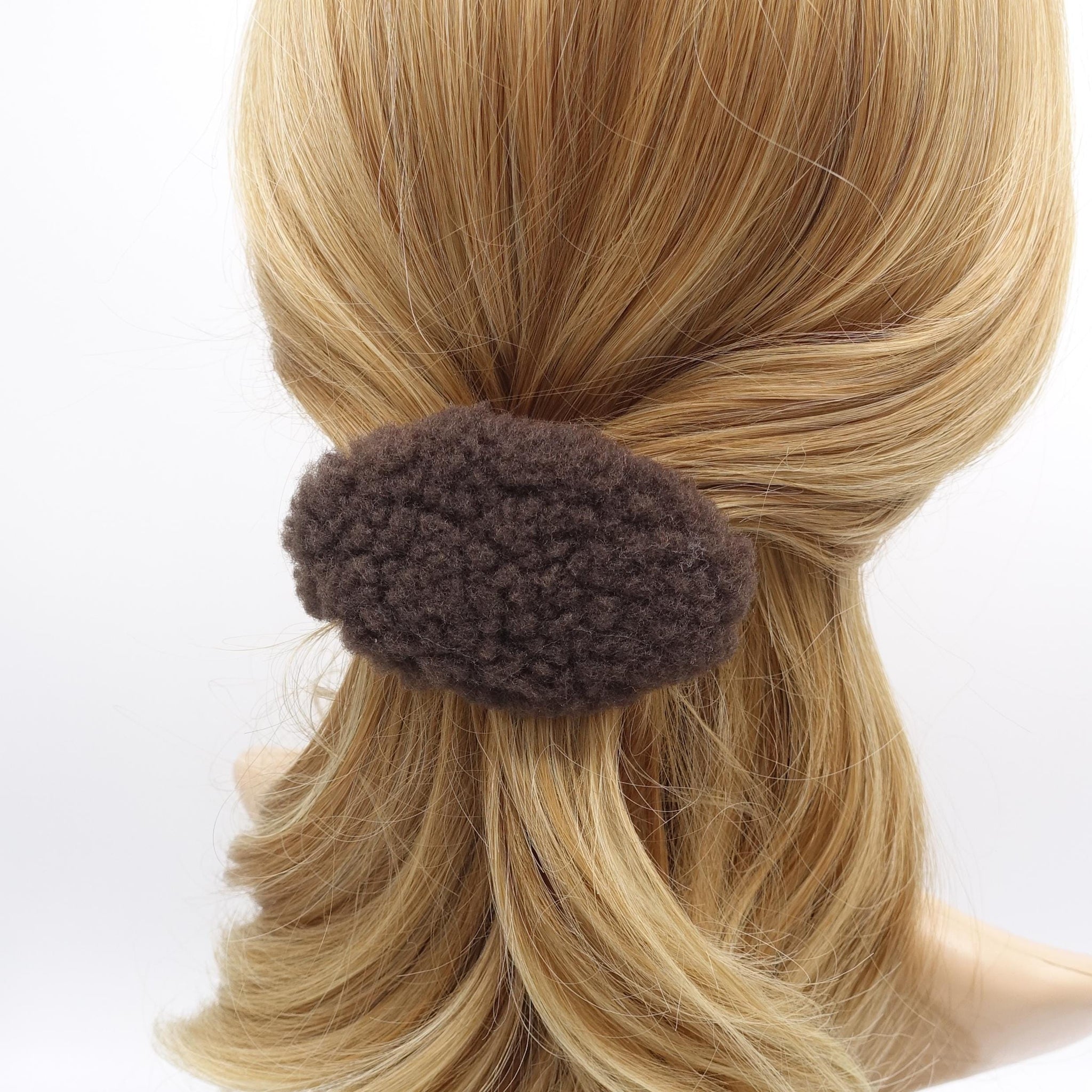 fabric fur barrette, oval barrette, Winter hair barrette