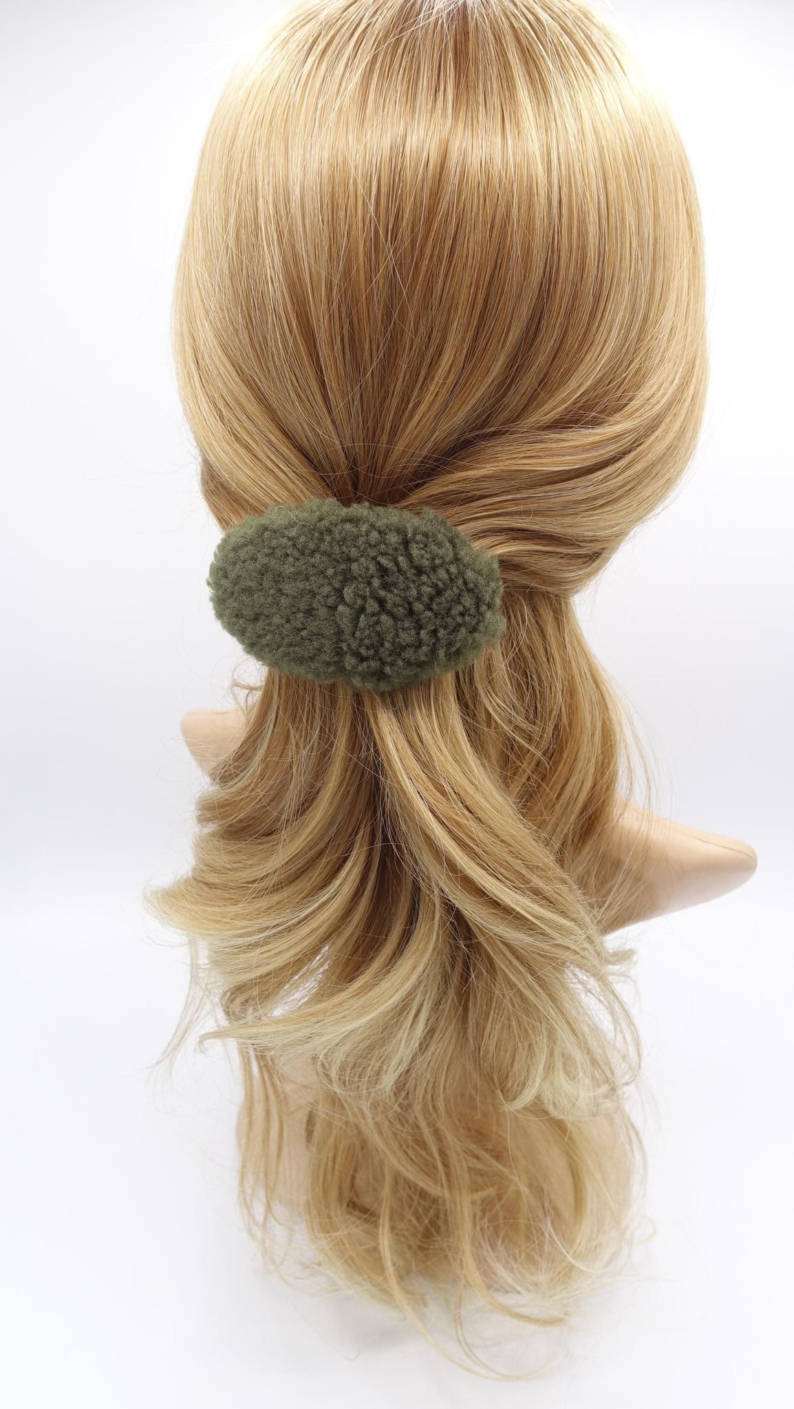 fabric fur barrette, oval barrette, Winter hair barrette