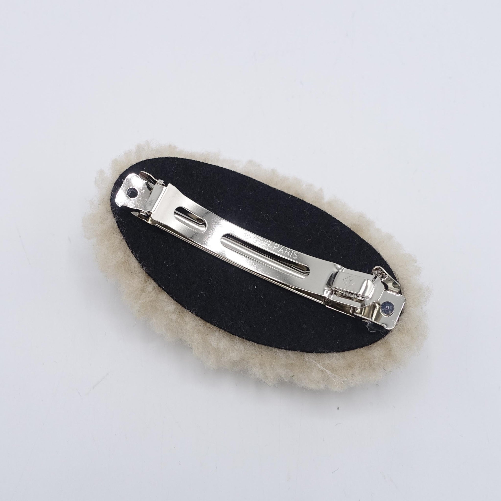 fabric fur barrette, oval barrette, Winter hair barrette