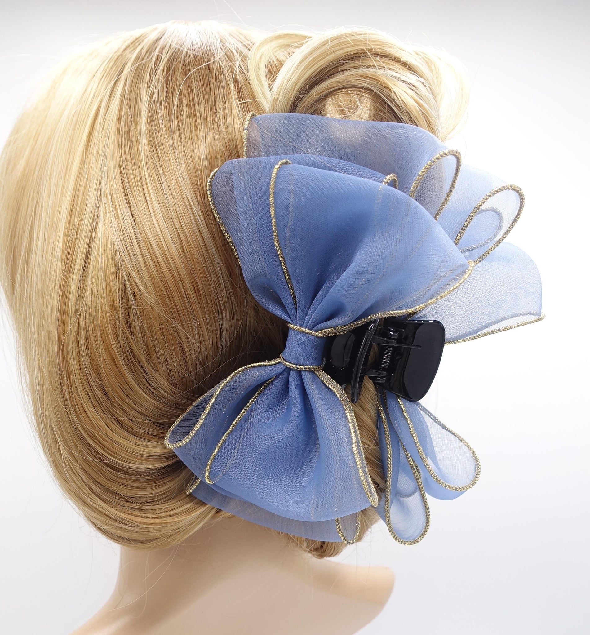 organza bow hair claw, golden edge tirm