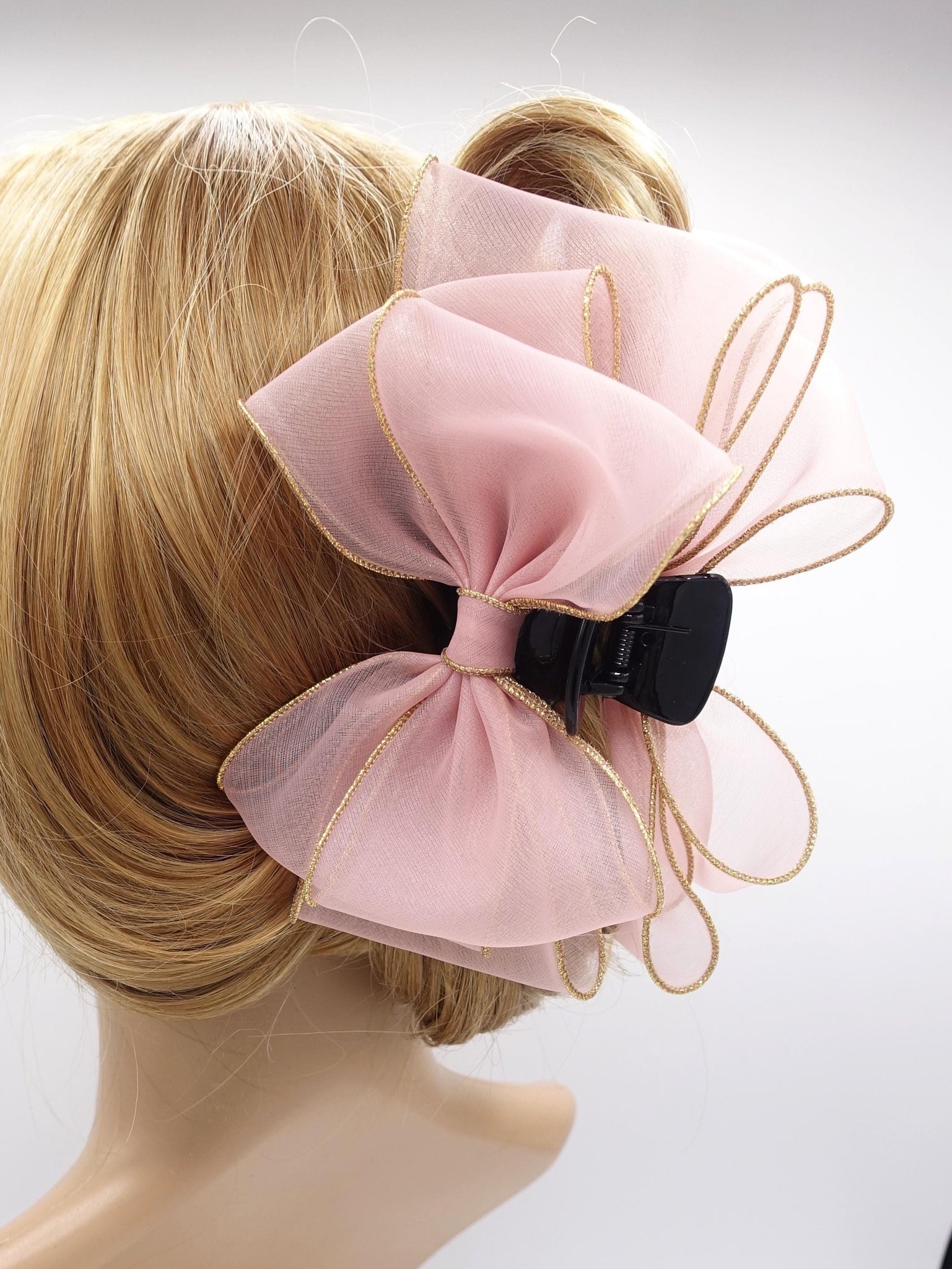 organza bow hair claw, golden edge tirm