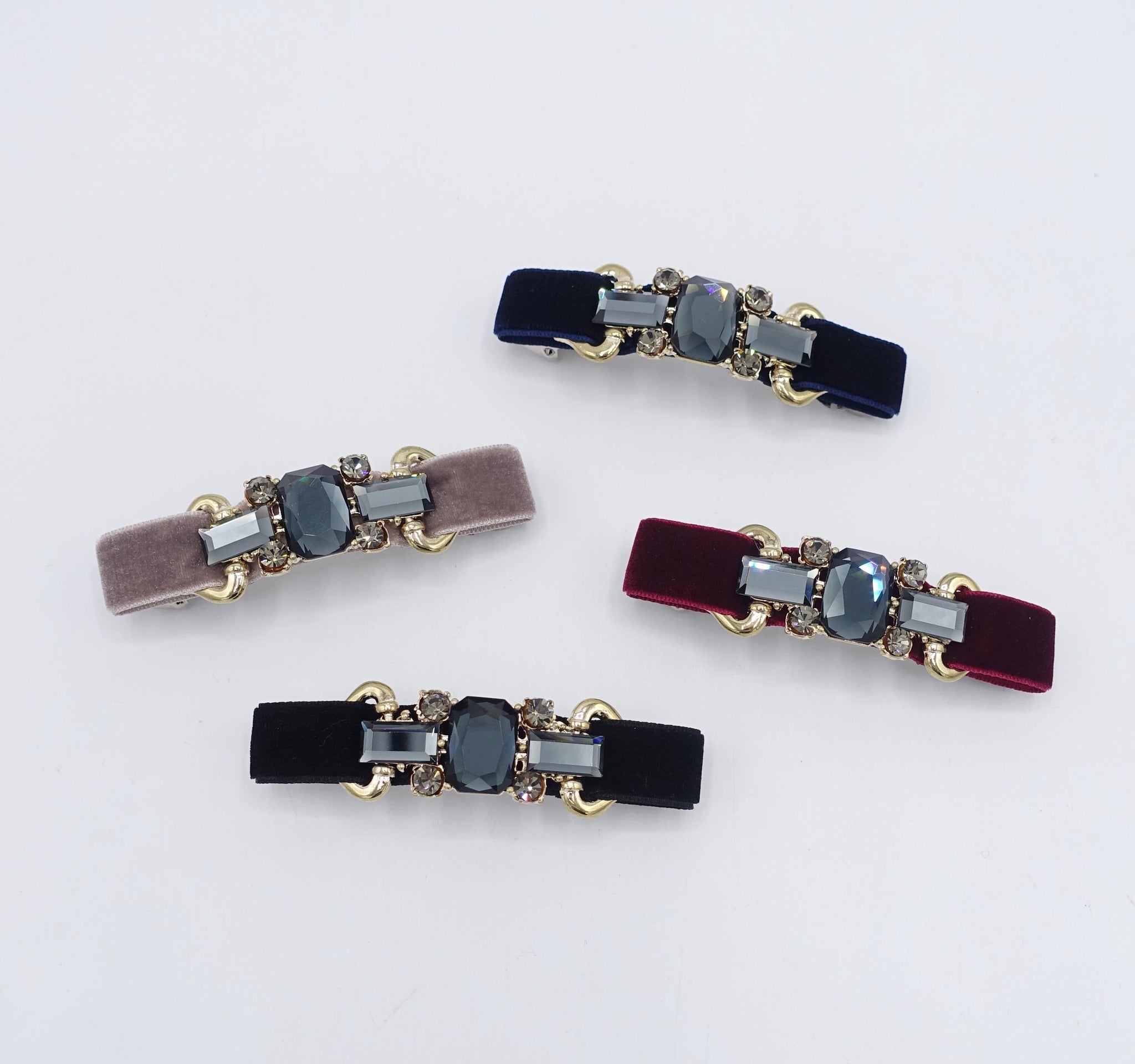 velvet hair bow, glass rhinestone buckle embellished