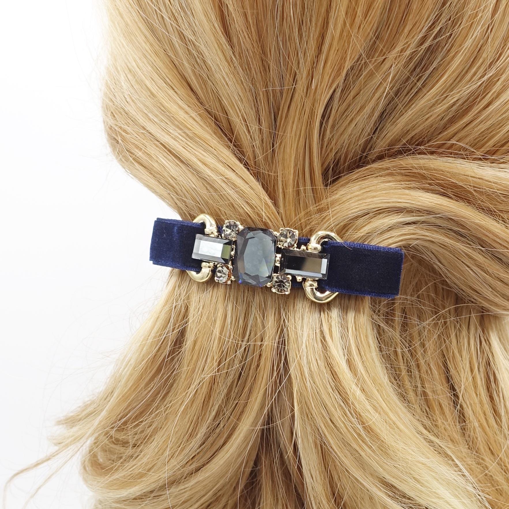 velvet hair bow, glass rhinestone buckle embellished