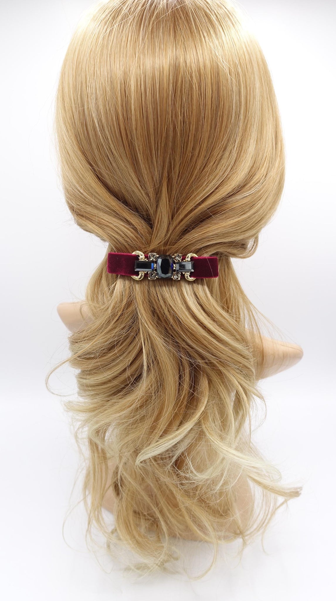 velvet hair bow, glass rhinestone buckle embellished