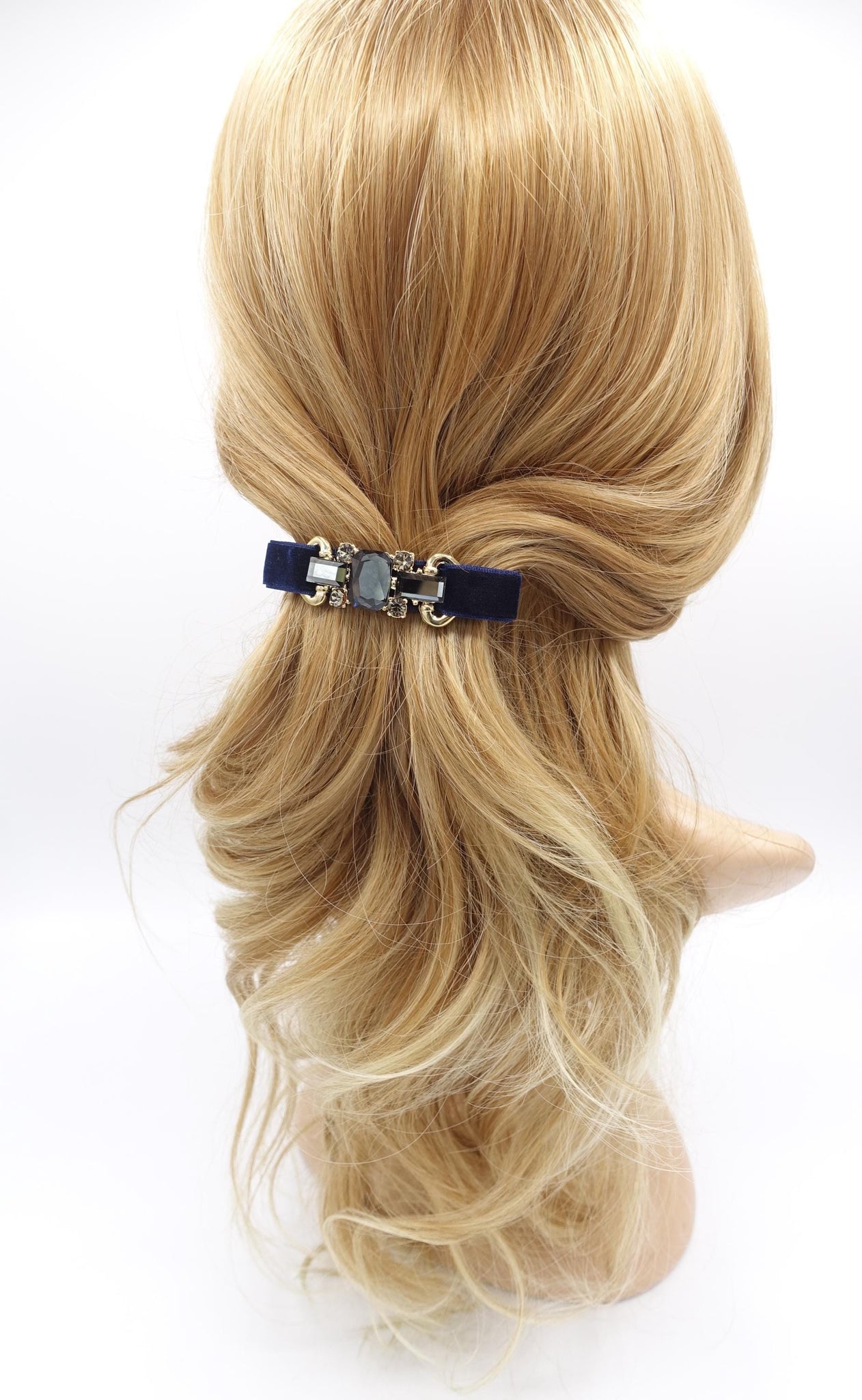 velvet hair bow, glass rhinestone buckle embellished