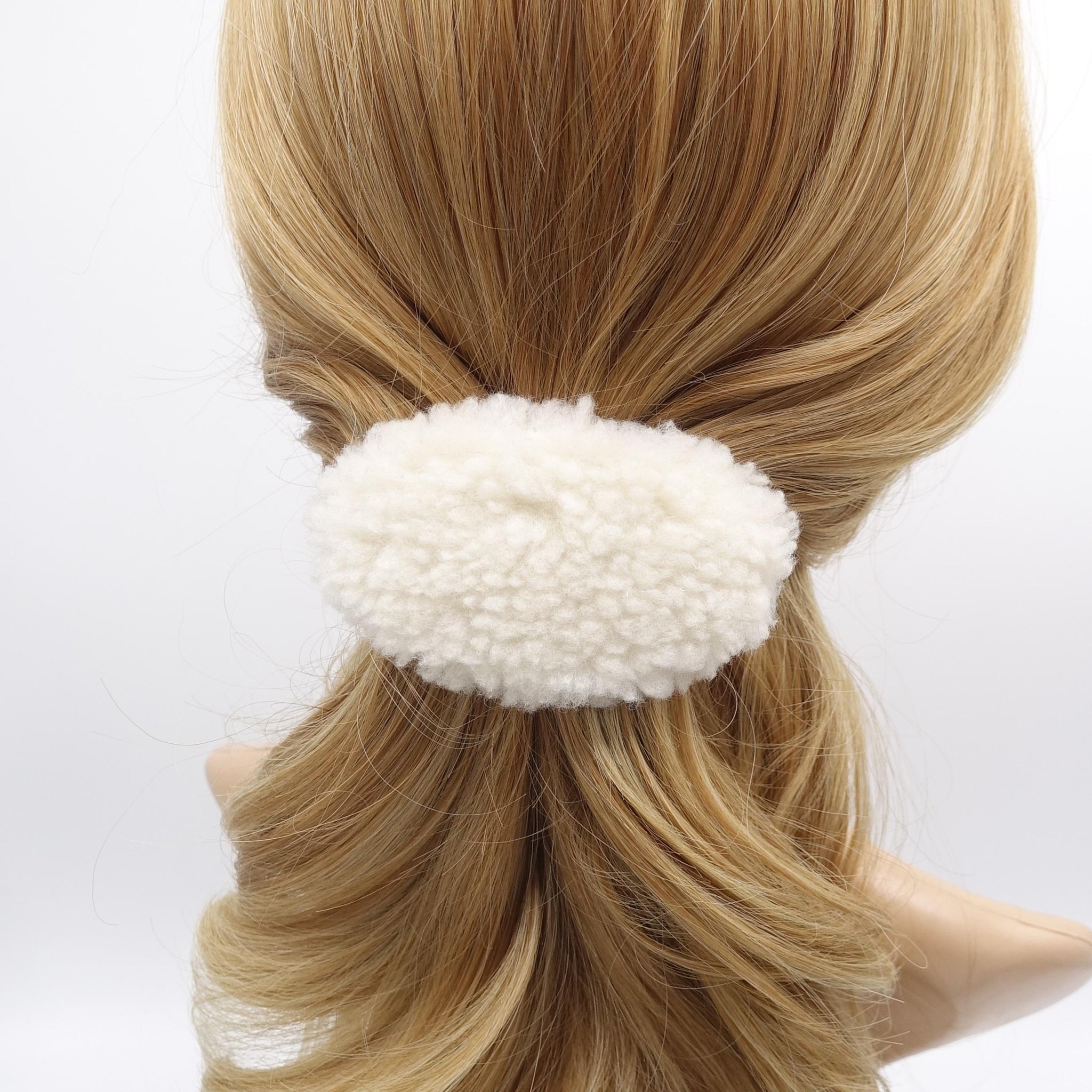 fabric fur barrette, oval barrette, Winter hair barrette