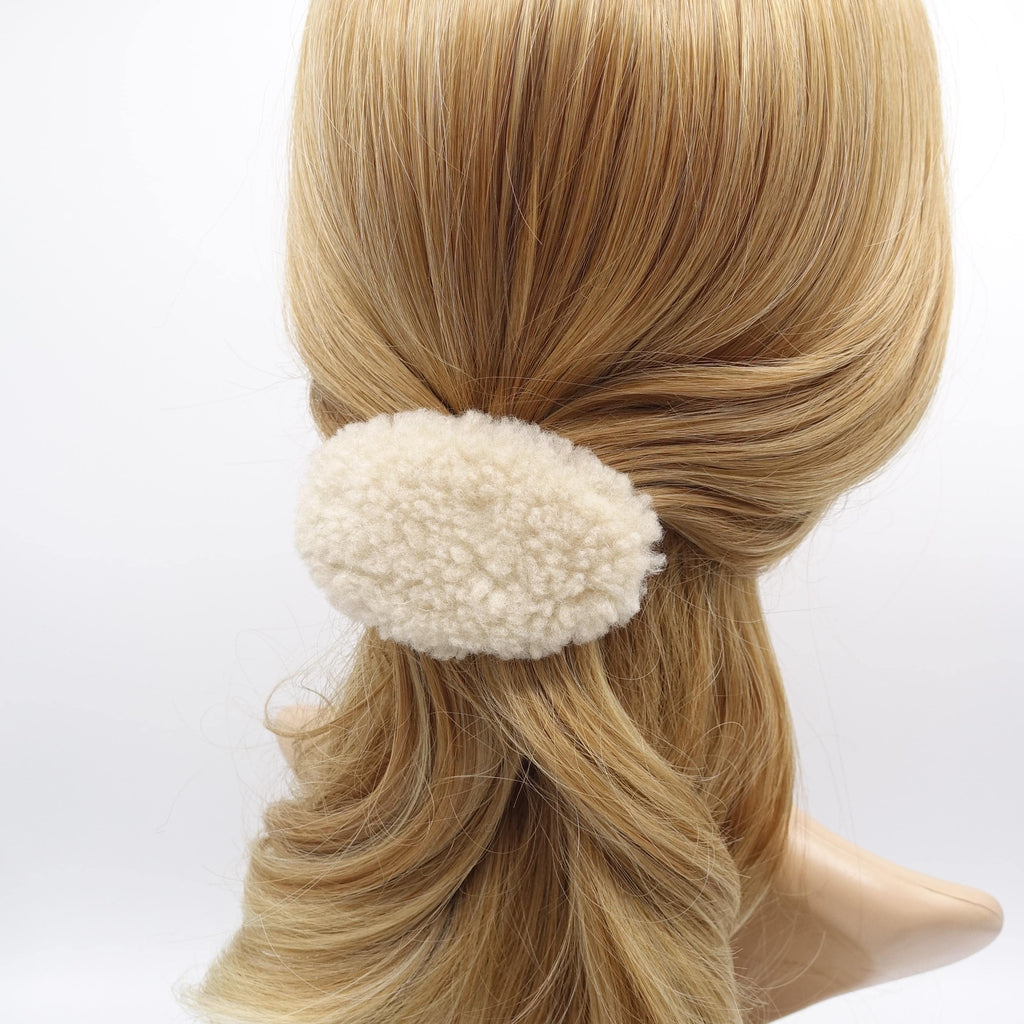 fabric fur barrette, oval barrette, Winter hair barrette