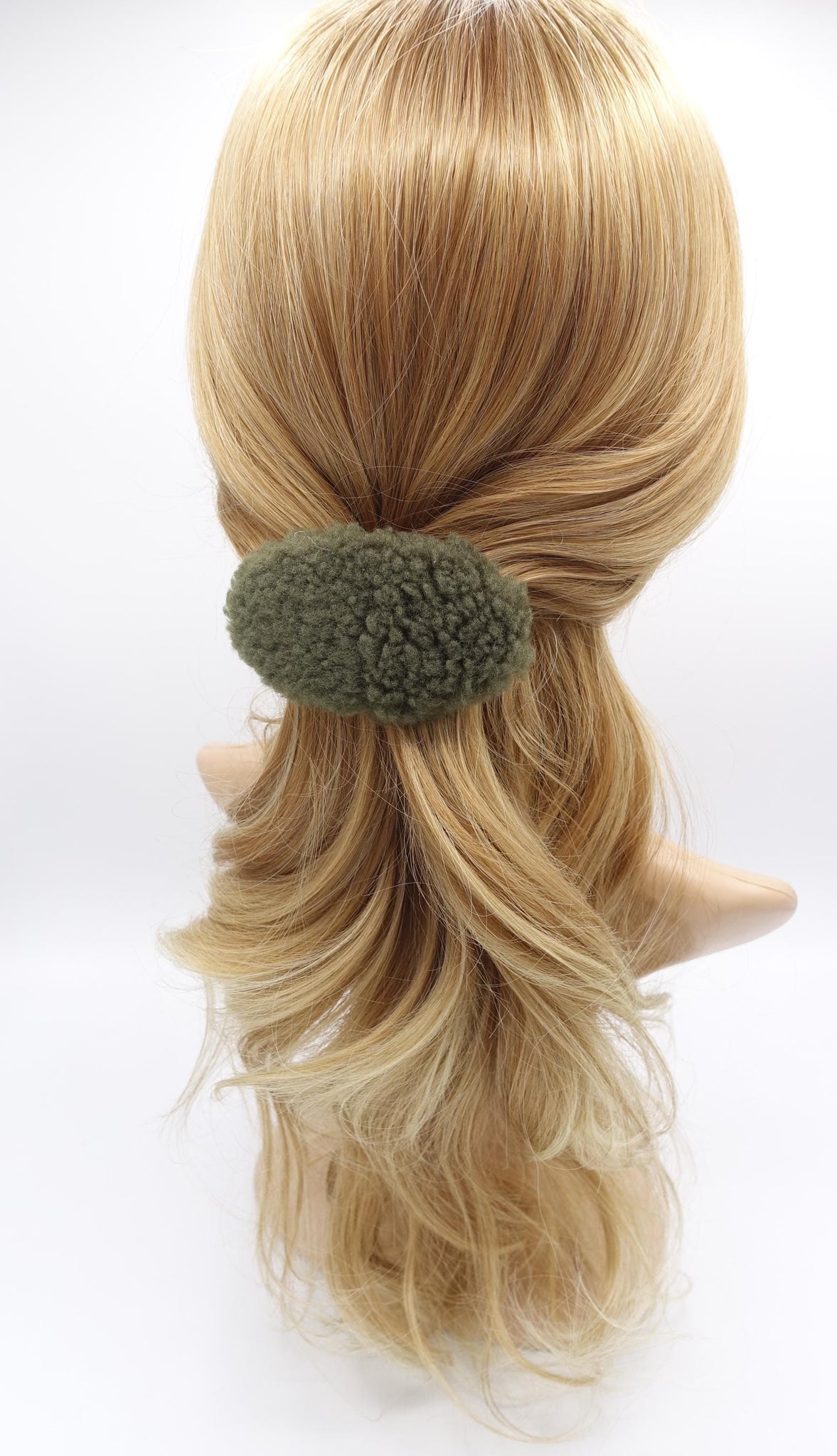 fabric fur barrette, oval barrette, Winter hair barrette