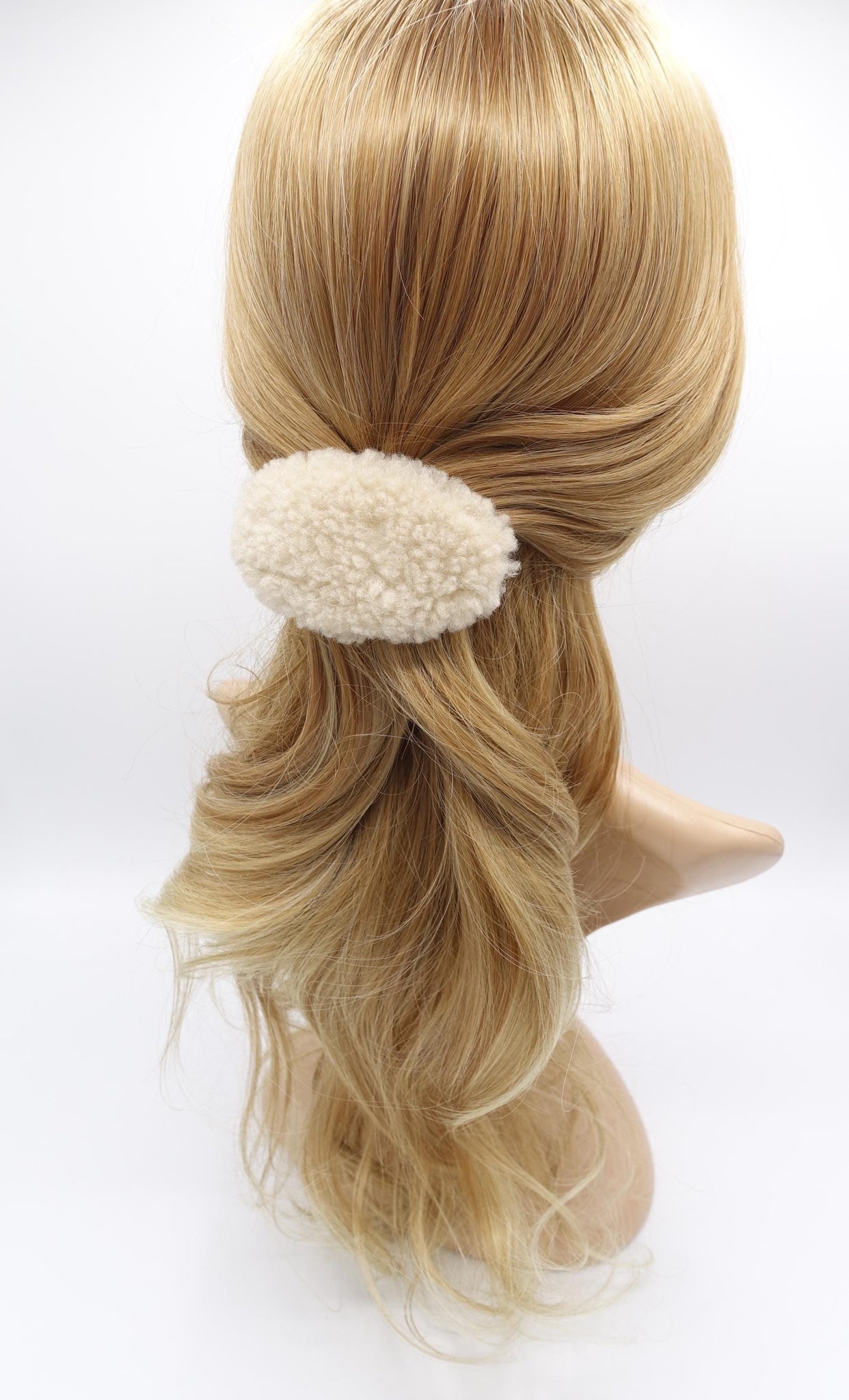 fabric fur barrette, oval barrette, Winter hair barrette