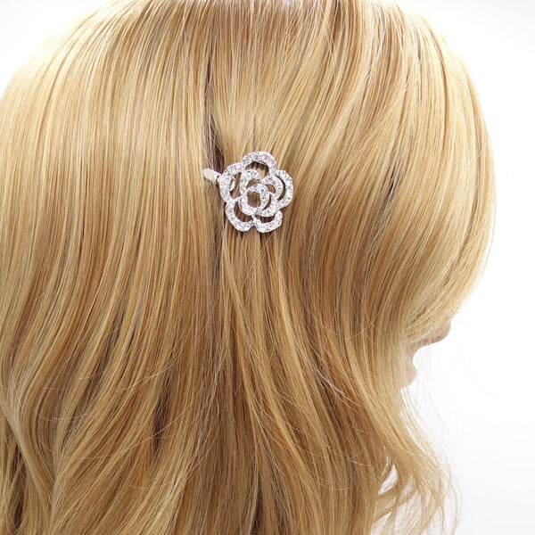 rhinestone camelia magnetic hair clip, flower hair accessory