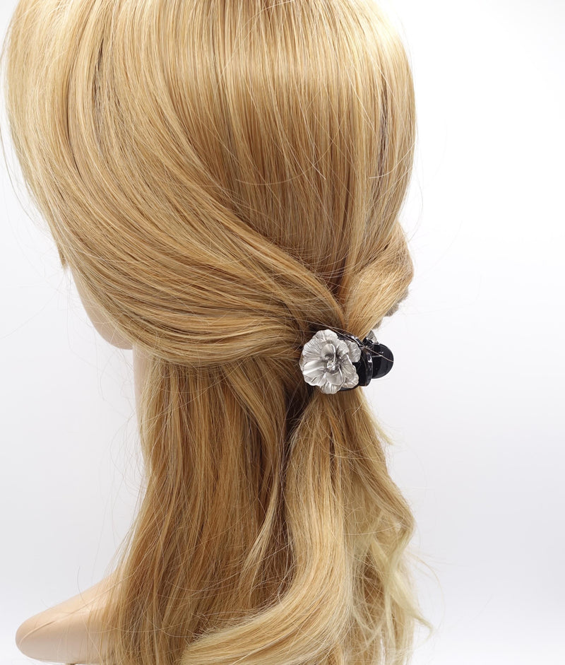 Metal Flower Hair Claw Clip: Rhinestone Accent for Thin Hair