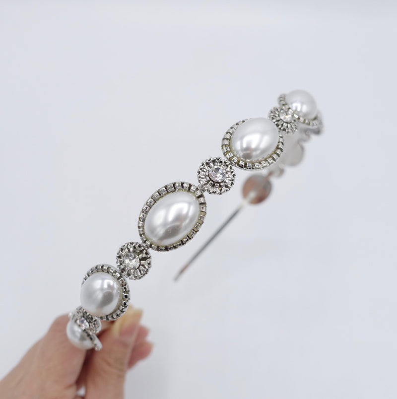 bridal headband: oval pearl and rhinestone embellished