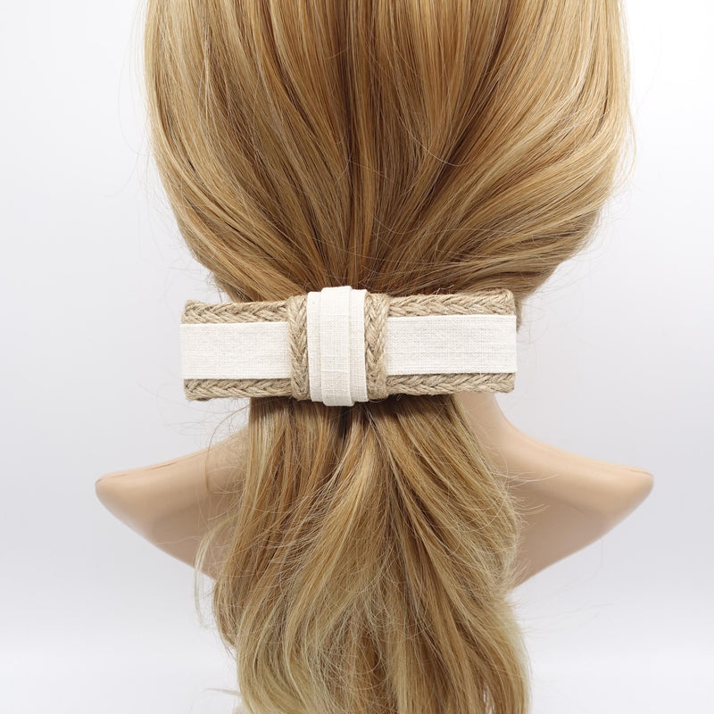 Straw Linen Layered Hair Bow: Spring Summer Accessory (French Barrette)