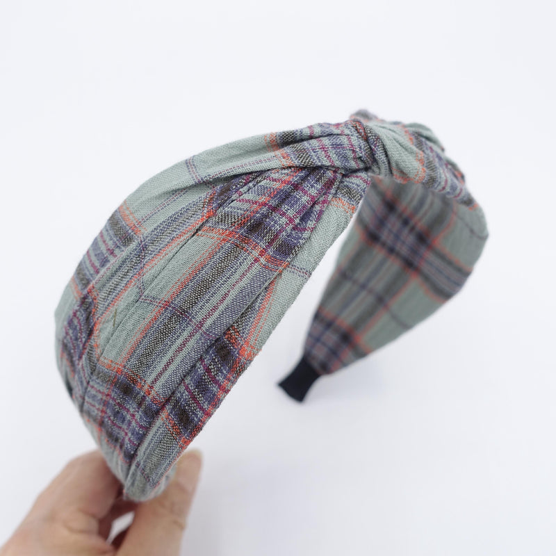 Cotton Headband: cross style and plaid pattern