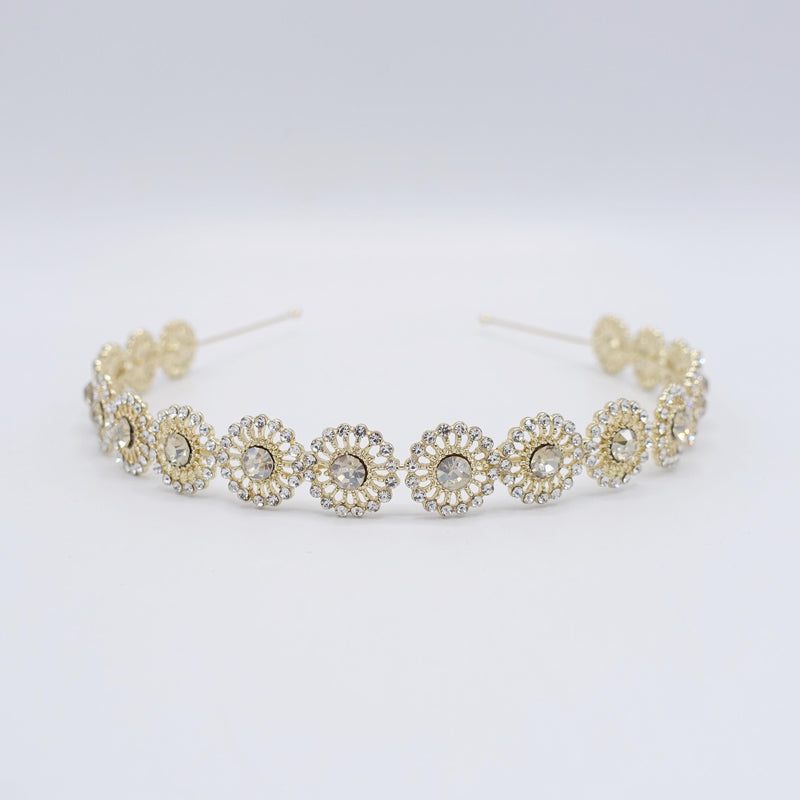 Vintage Crystal Rhinestone Headband, Bridal Flower Hair Band, Wedding Prom Pageant Jewelry