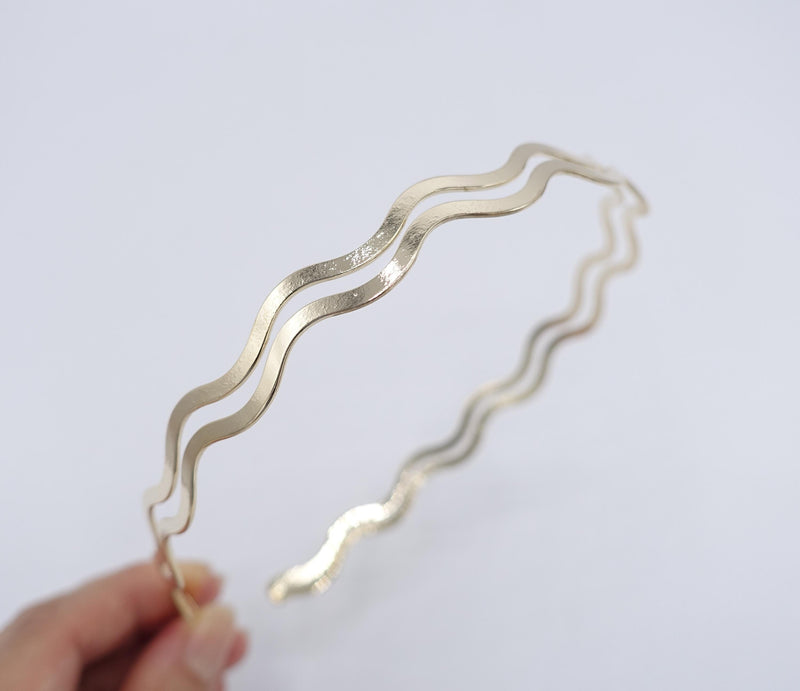 Double Row Wave Metal Headband, Minimalist Gold Wavy Hair Band, Zig Zag Headband