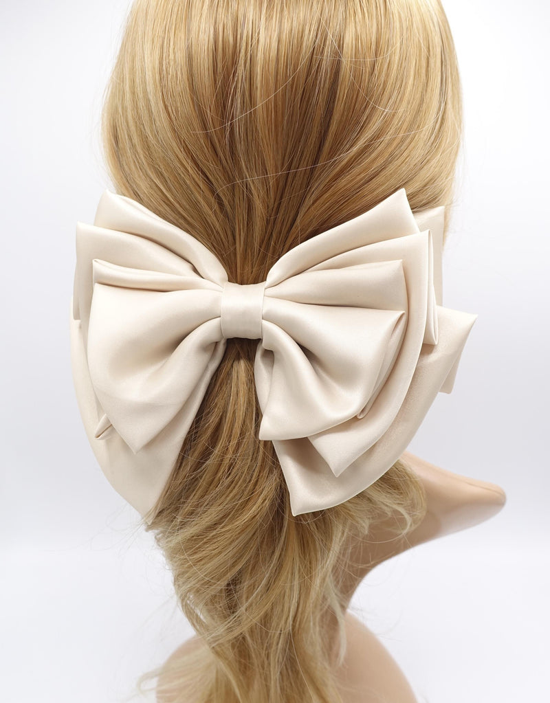 Luxury Satin Hair Bow, Cream White Silk Barrette, Wedding Hair Piece